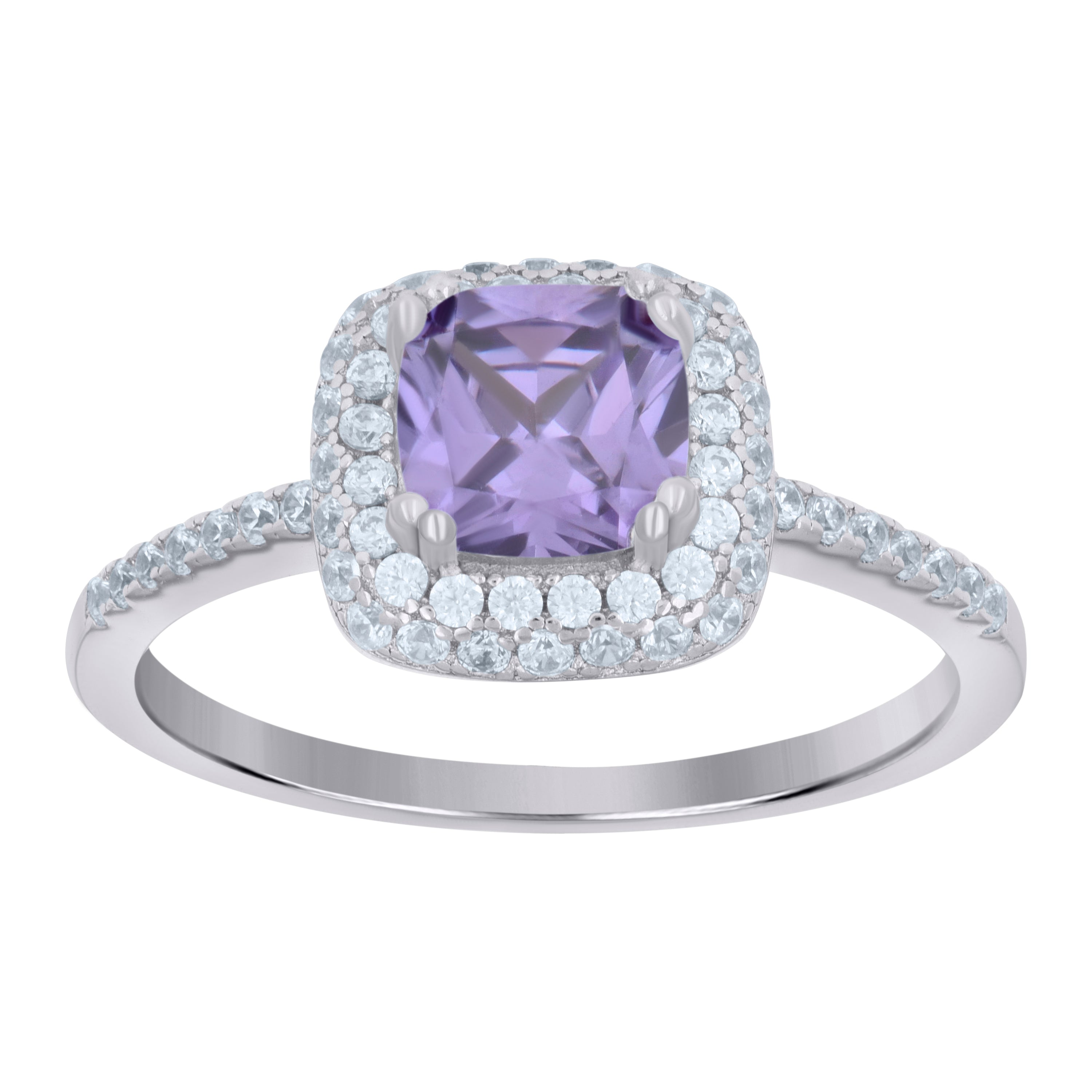 925 Sterling Silver Womens Purple Cubic Zirconia Halo Ring Size 7 - SLV-65258