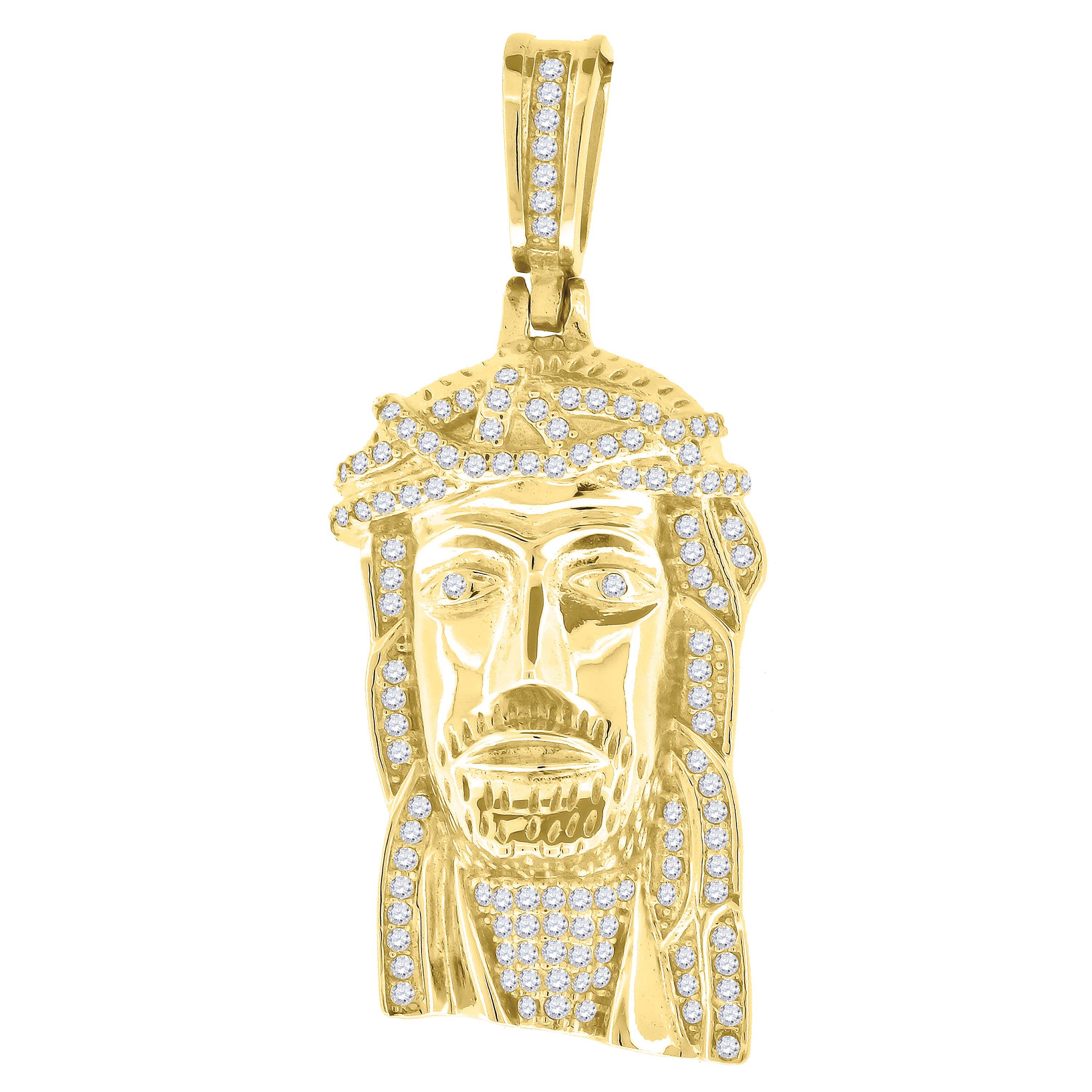 925 Sterling Silver Mens Cubic Zirconia Jesus Religious Charm Pendant
