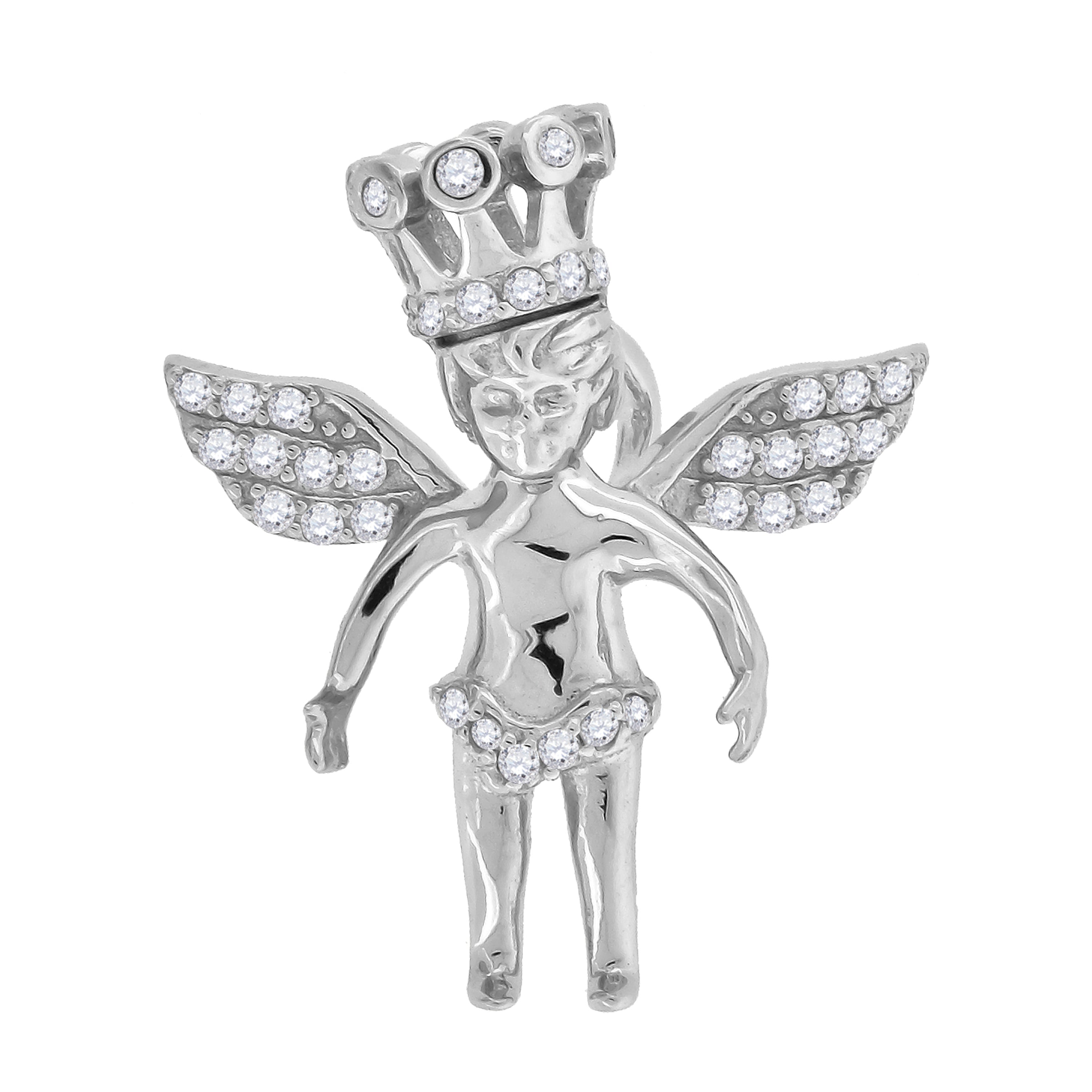 925 Sterling Silver Mens Cubic-Zirconia Angel Religious Charm Pendant