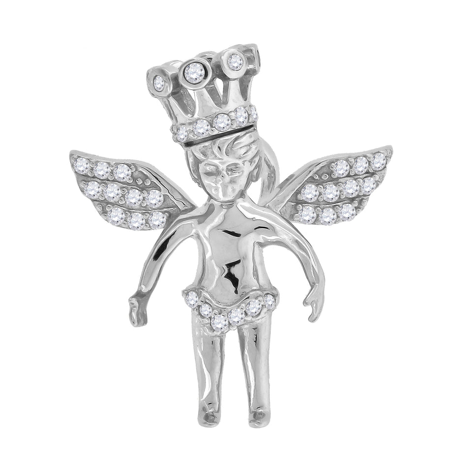 925 Sterling Silver Mens Cubic-Zirconia Angel Religious Charm Pendant