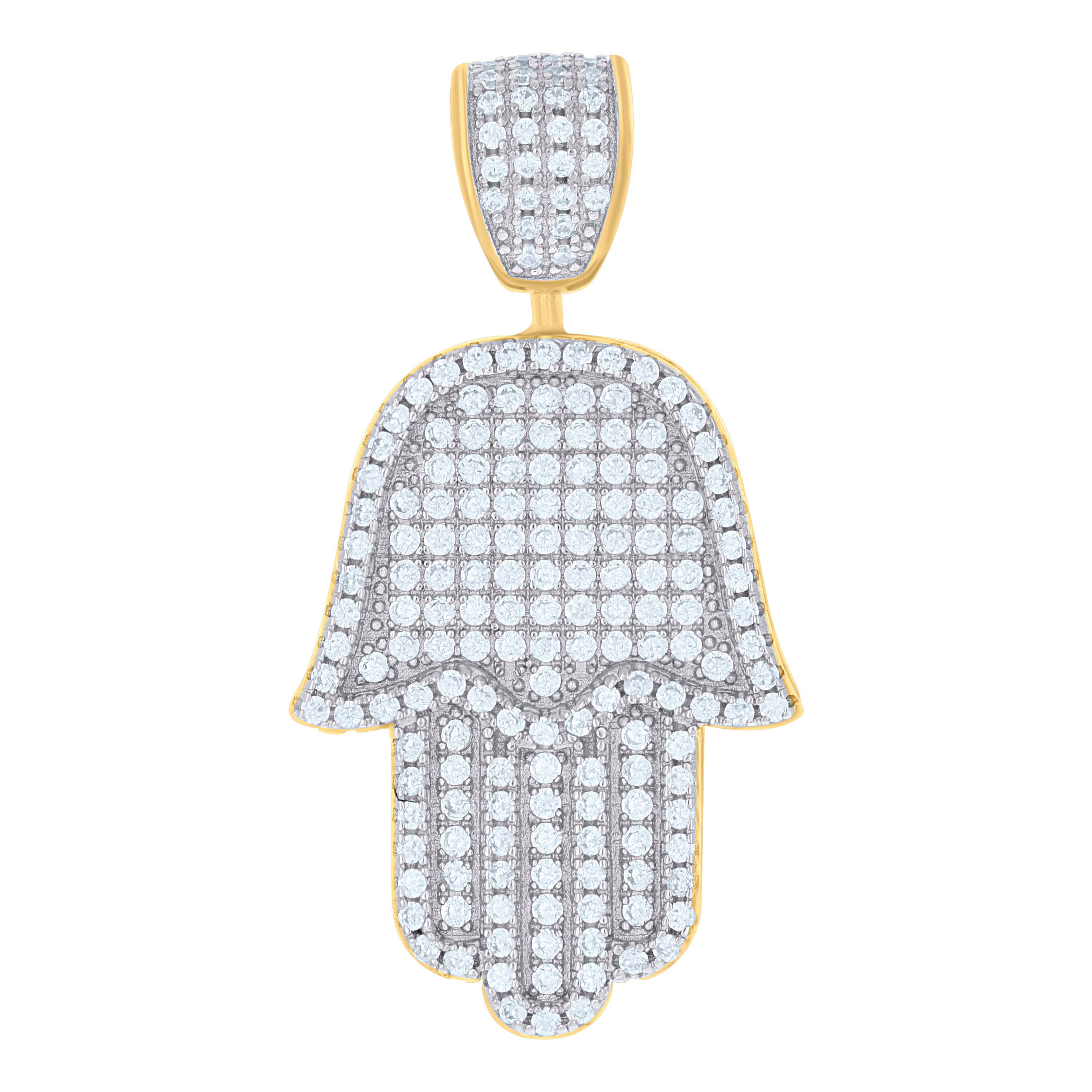 925 Sterling Silver Yellow-Tone Mens Cubic Zirconia Religious Hamsa Charm Pendant