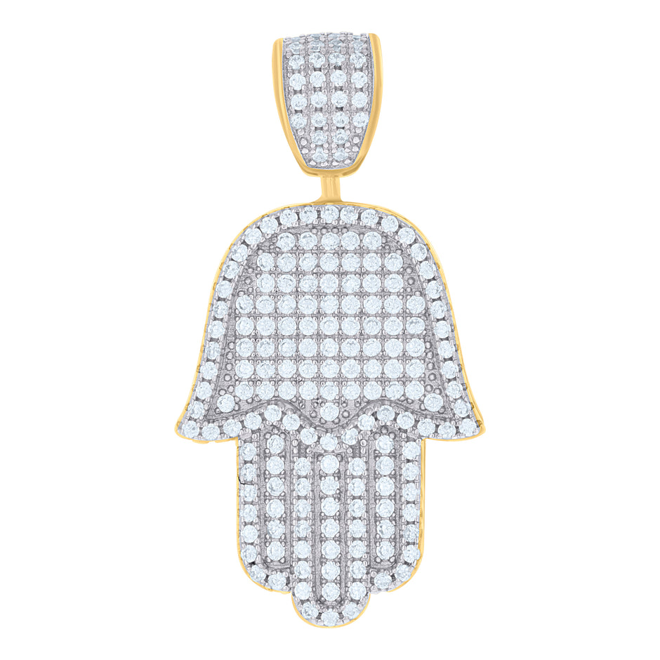 925 Sterling Silver Yellow-Tone Mens Cubic Zirconia Religious Hamsa Charm Pendant