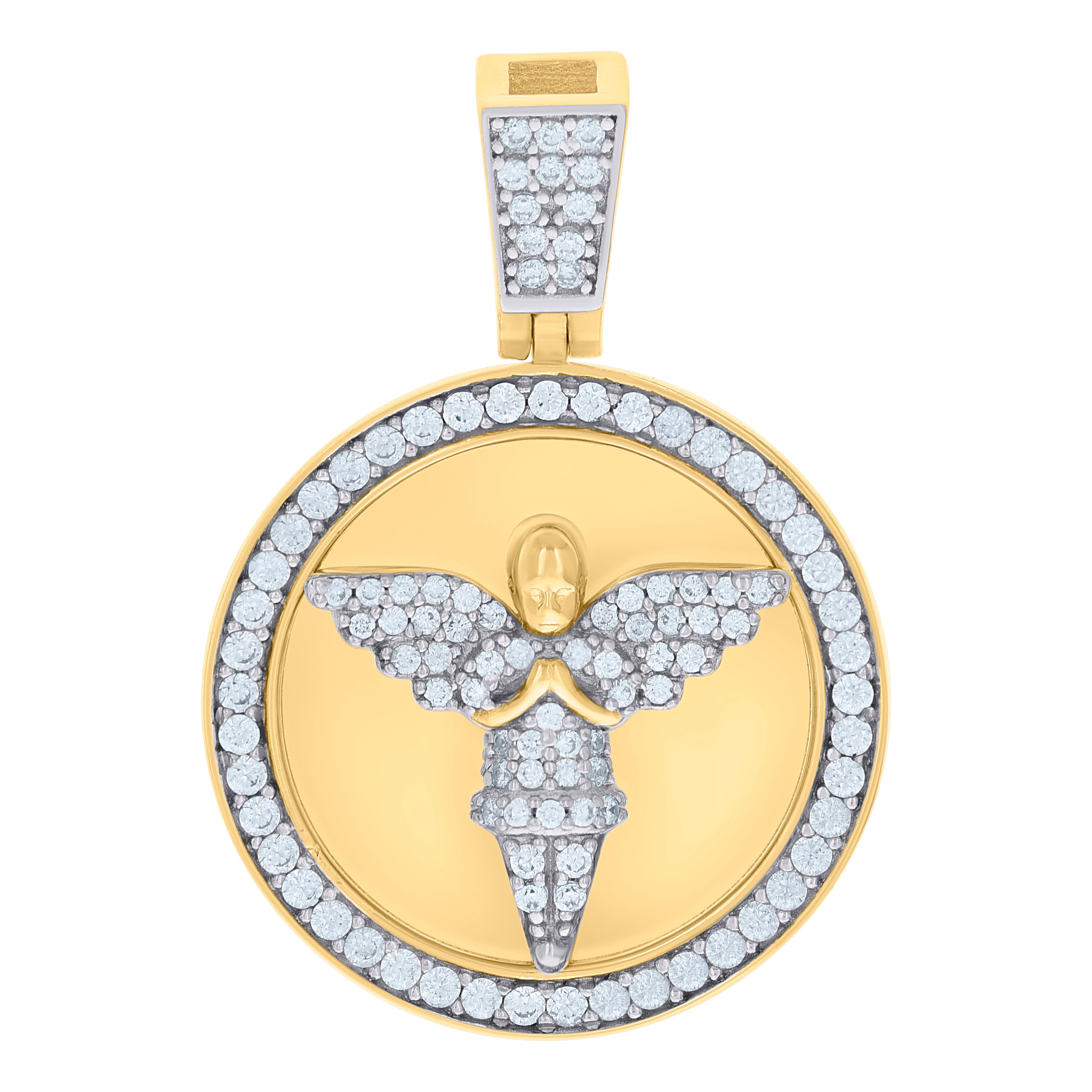 925 Sterling Silver Yellow-Tone Mens Cubic-Zirconia Angel Religious Medallion Charm Pendant 