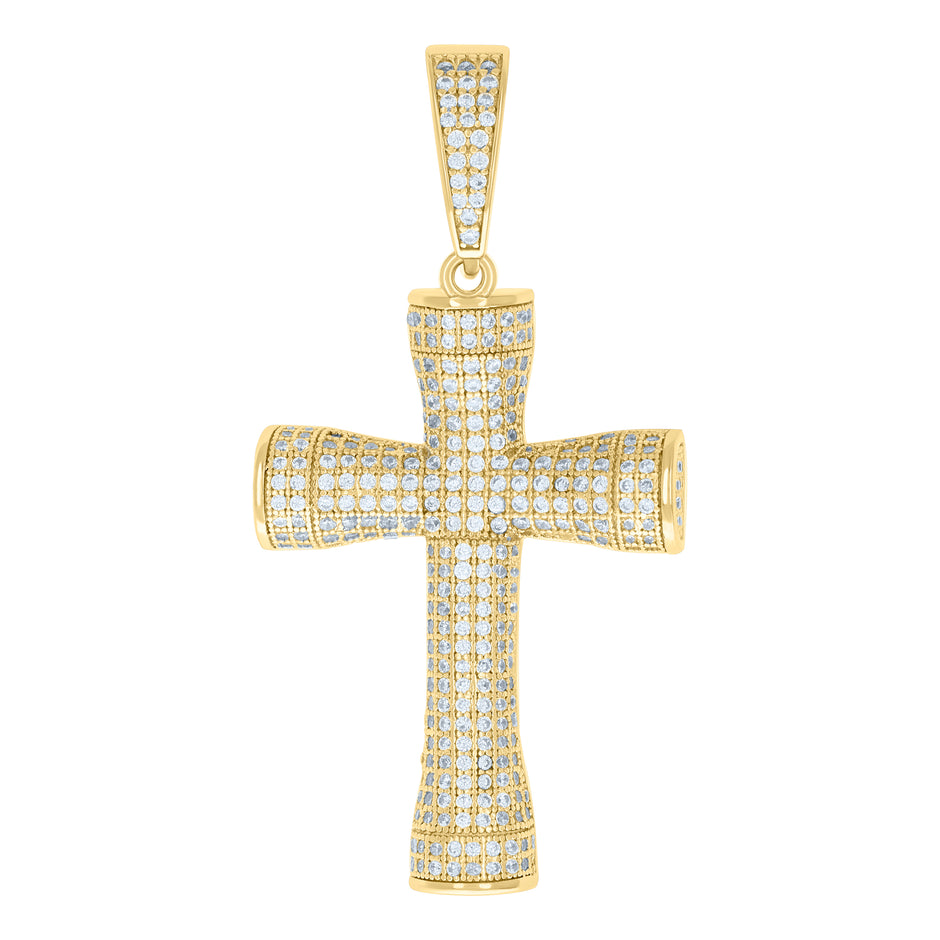 925 Sterling Silver Yellow-Tone Unisex CZ Cross Religious Charm Pendant