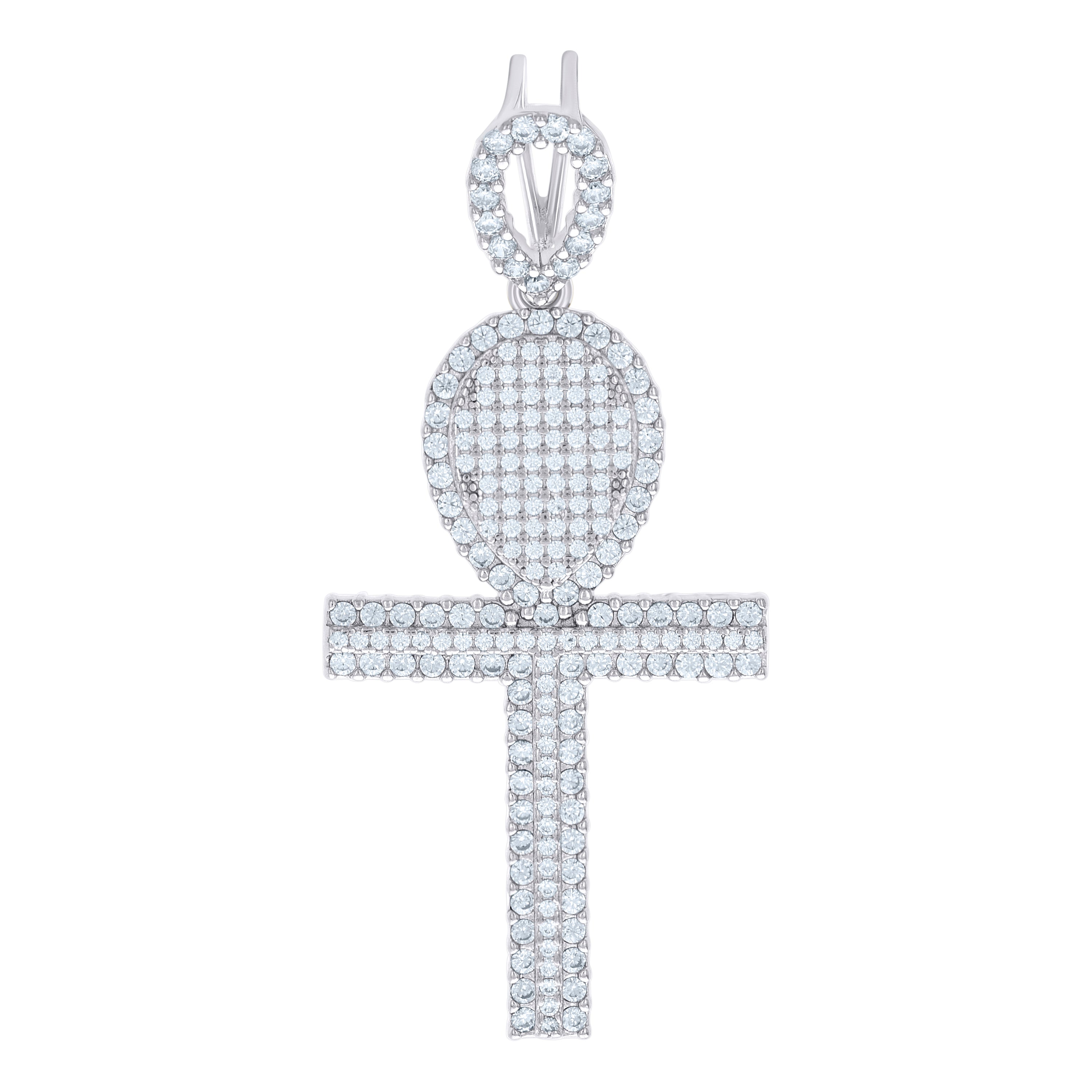 925 Sterling Silver Unisex CZ Ankh Cross Religious Charm Pendant
