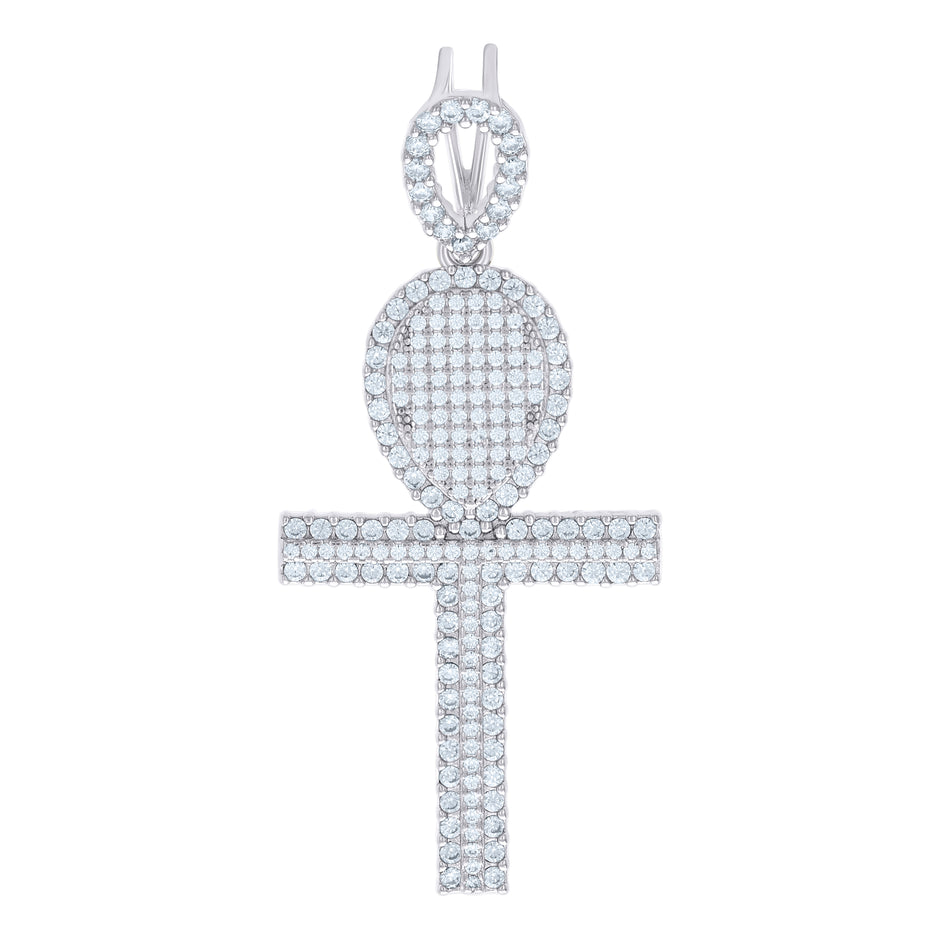 925 Sterling Silver Unisex CZ Ankh Cross Religious Charm Pendant