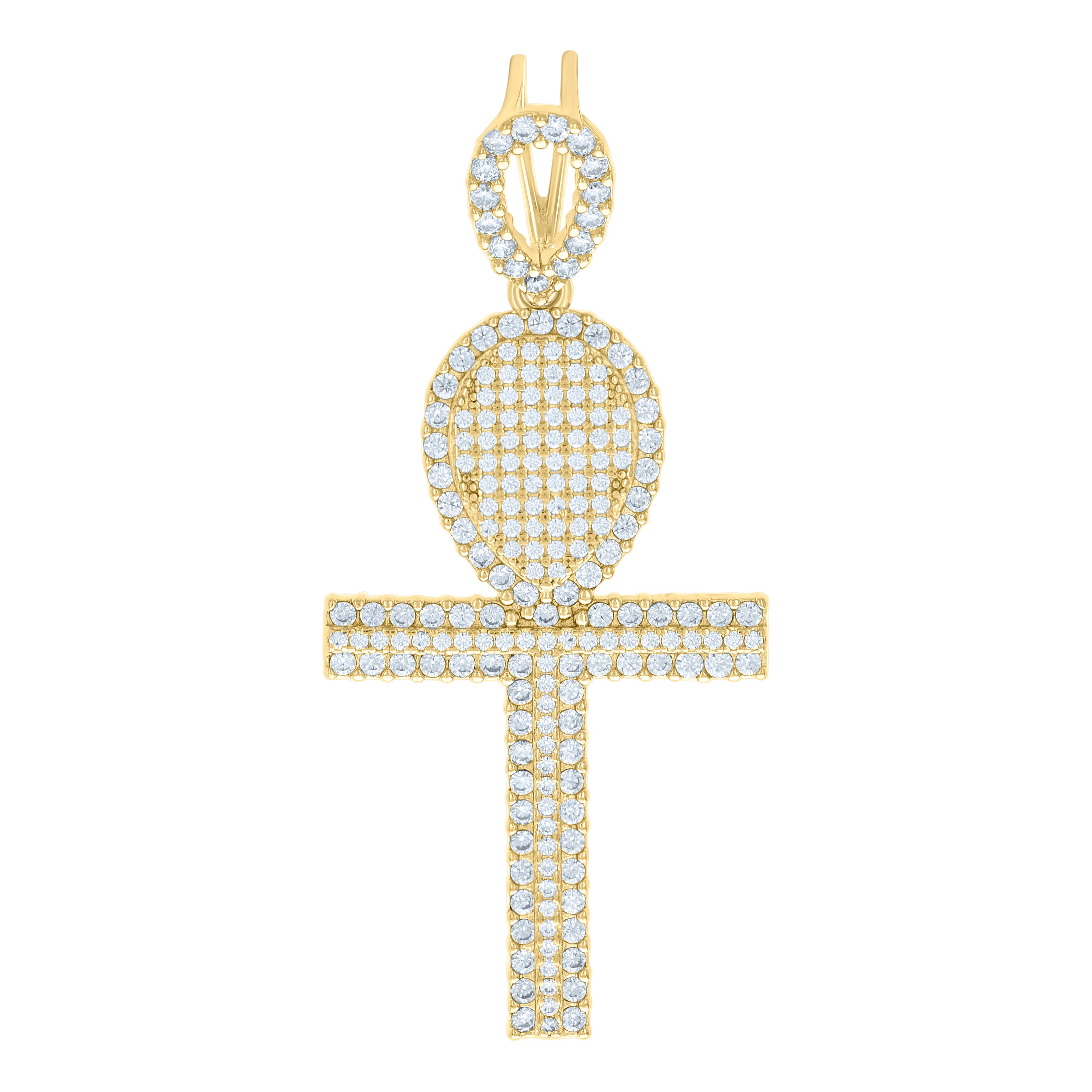 925 Sterling Silver Yellow-Tone Unisex CZ Ankh Cross Religious Charm Pendant