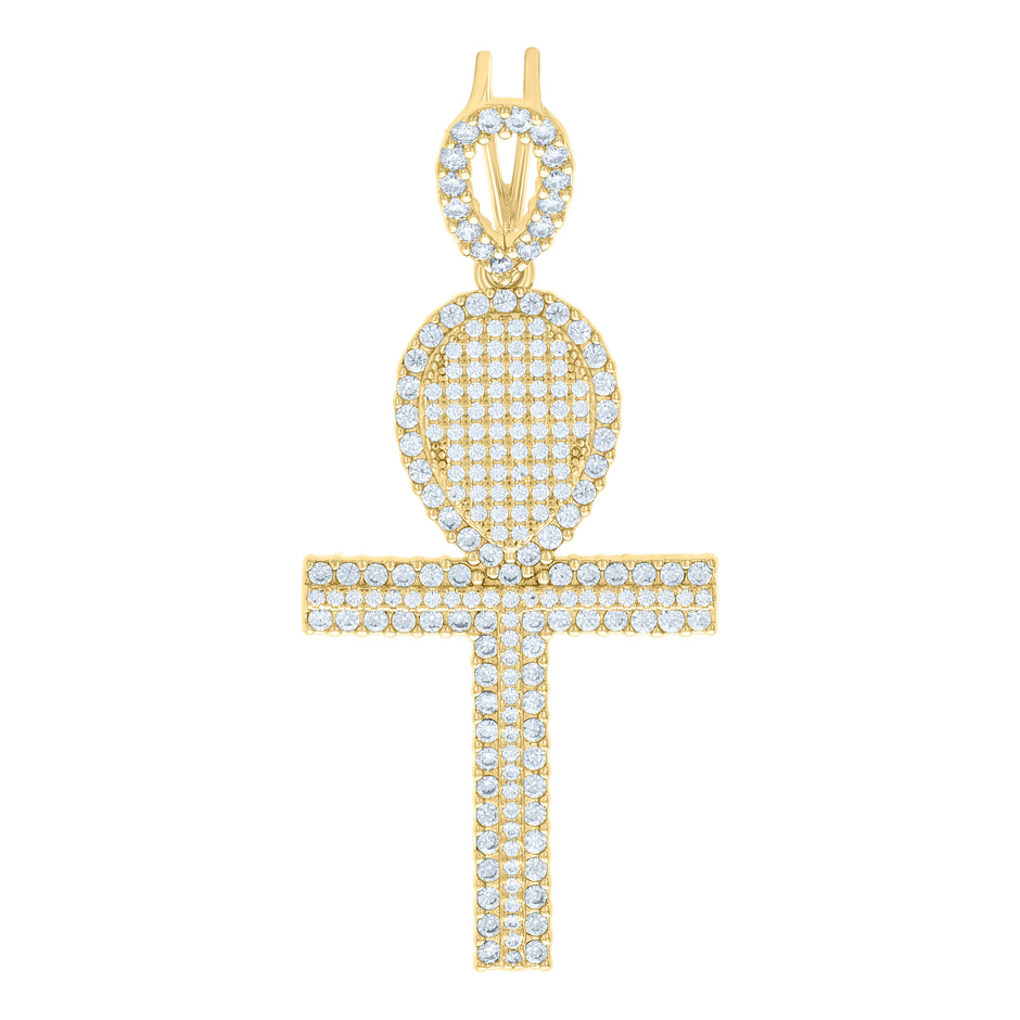 925 Sterling Silver Yellow-Tone Unisex CZ Ankh Cross Religious Charm Pendant