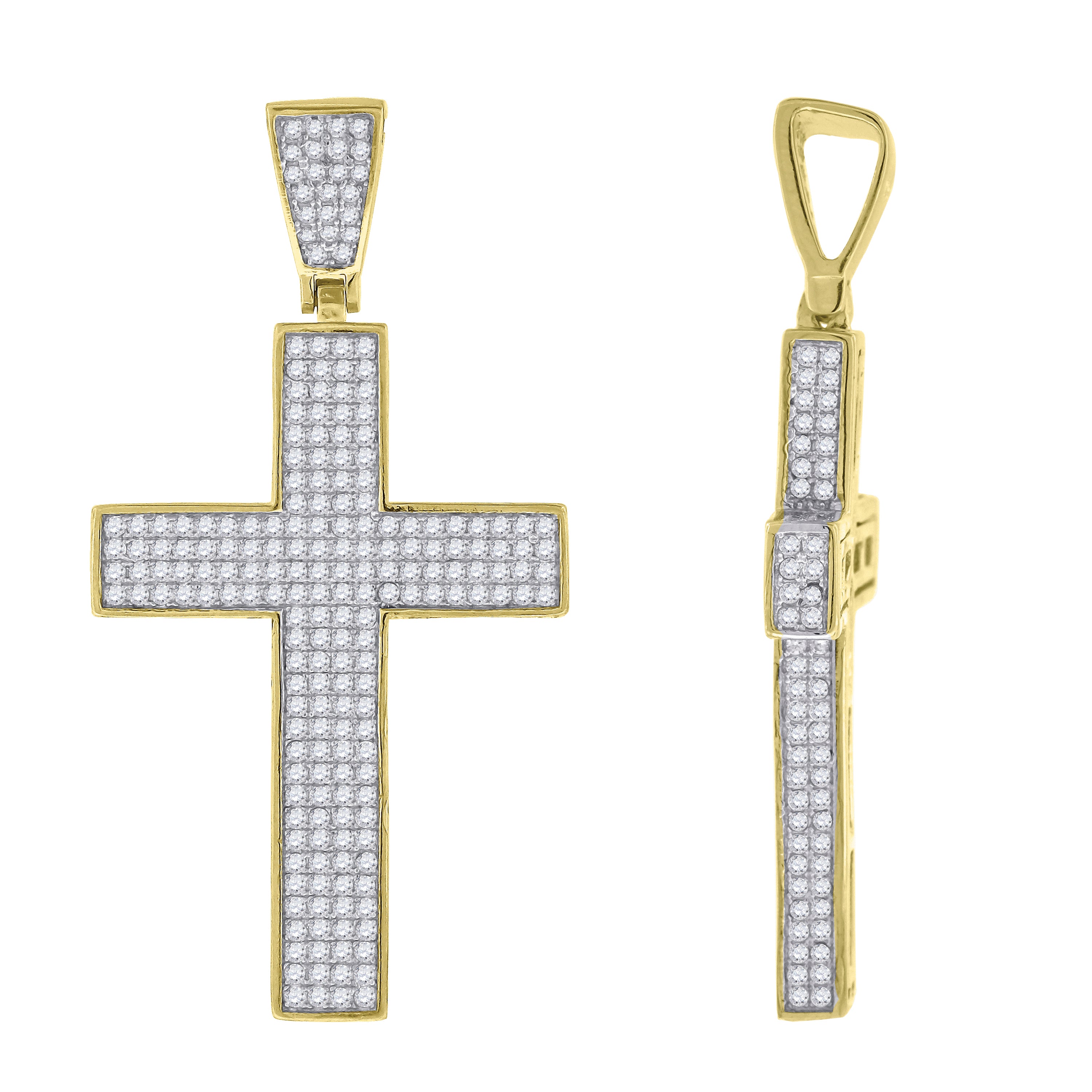 925 Sterling Silver Yellow-Tone Unisex CZ Cross Religious Charm Pendant