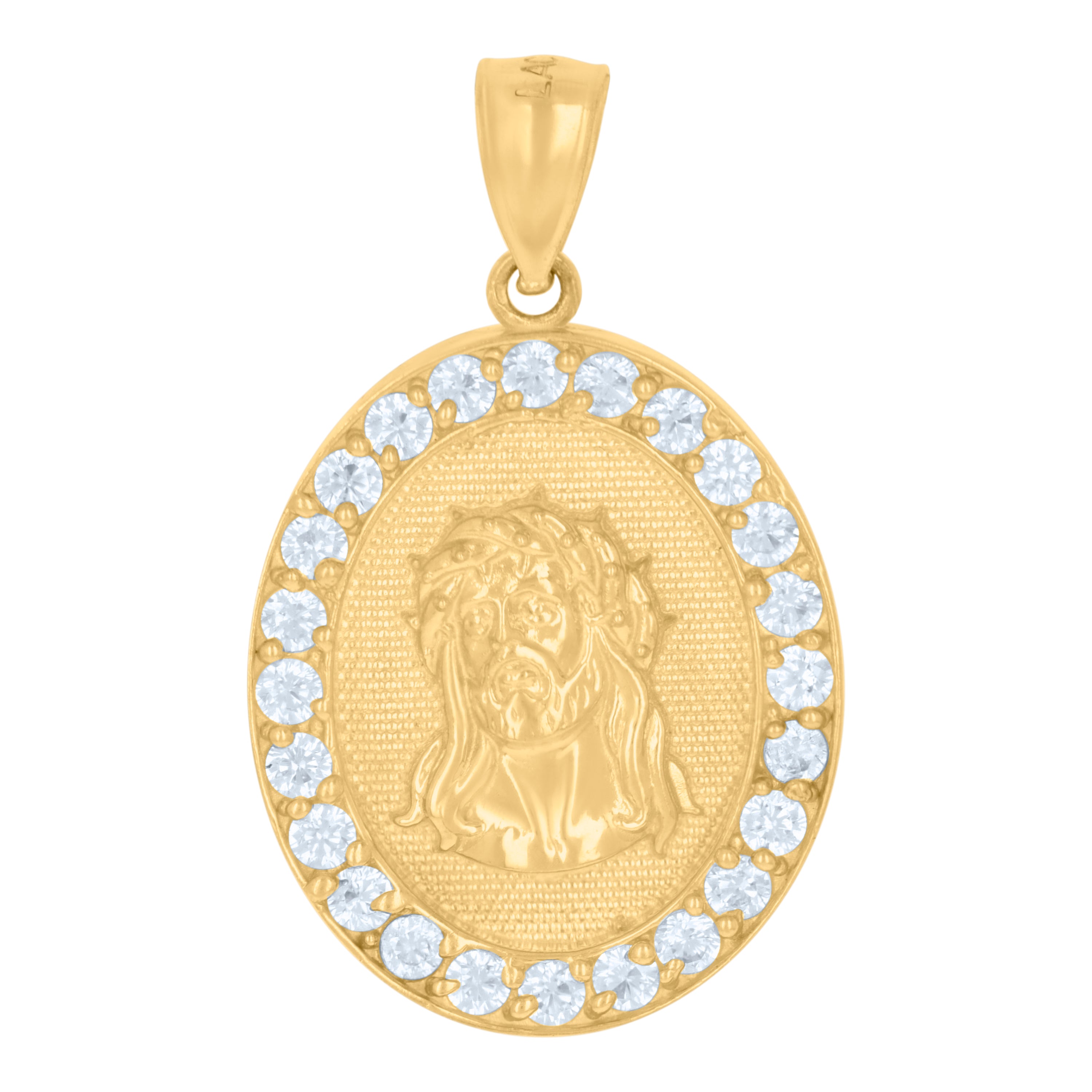 10kt Yellow Gold Mens Cubic-Zirconia Medallion Jesus Religious Charm Pendant
