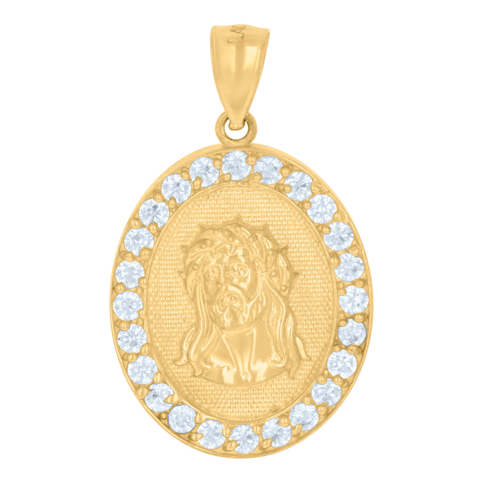 10kt Yellow Gold Mens Cubic-Zirconia Medallion Jesus Religious Charm Pendant