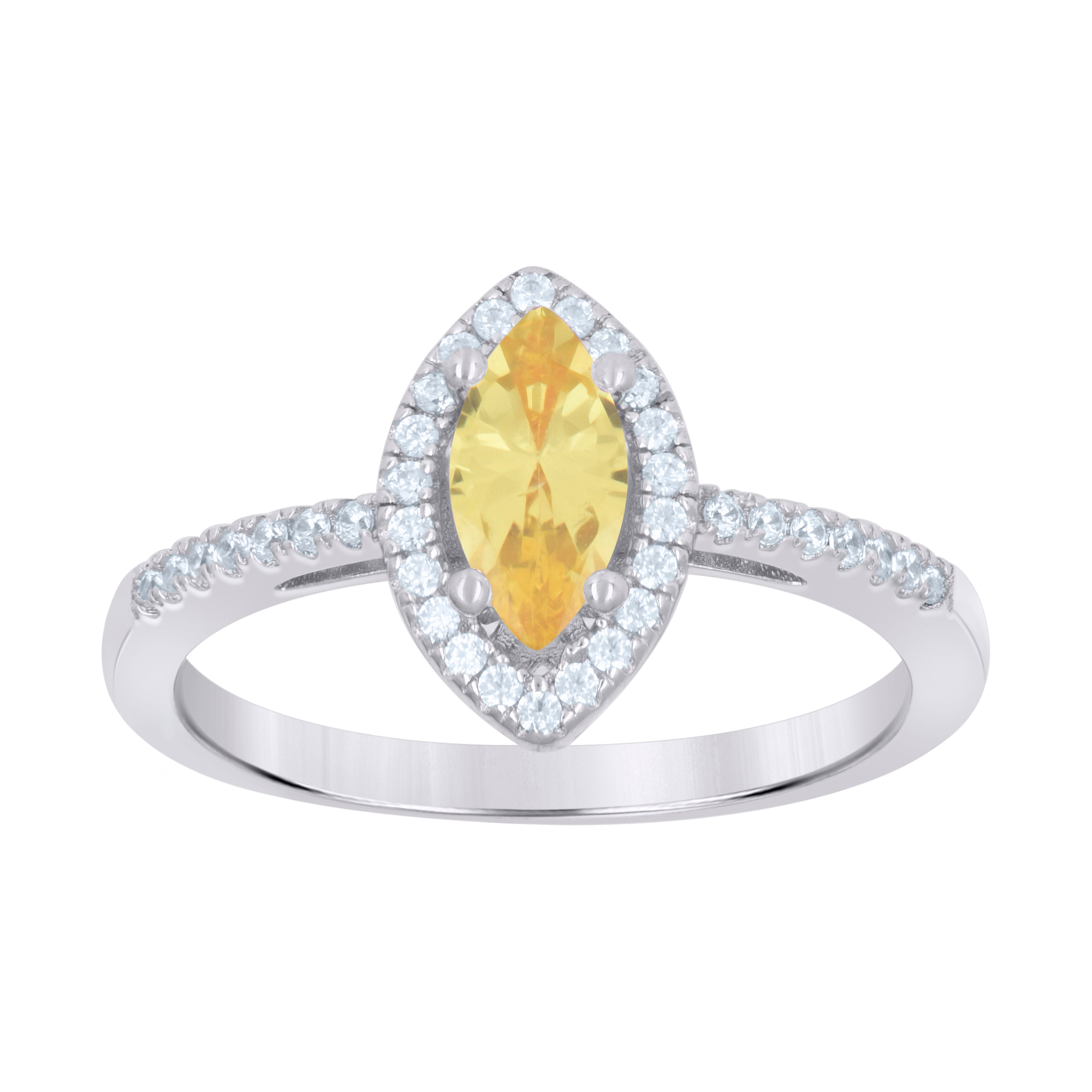 925 Sterling Silver Womens Yellow Marquise Cubic Zirconia Fashion Ring Size 9 - SLV-70161