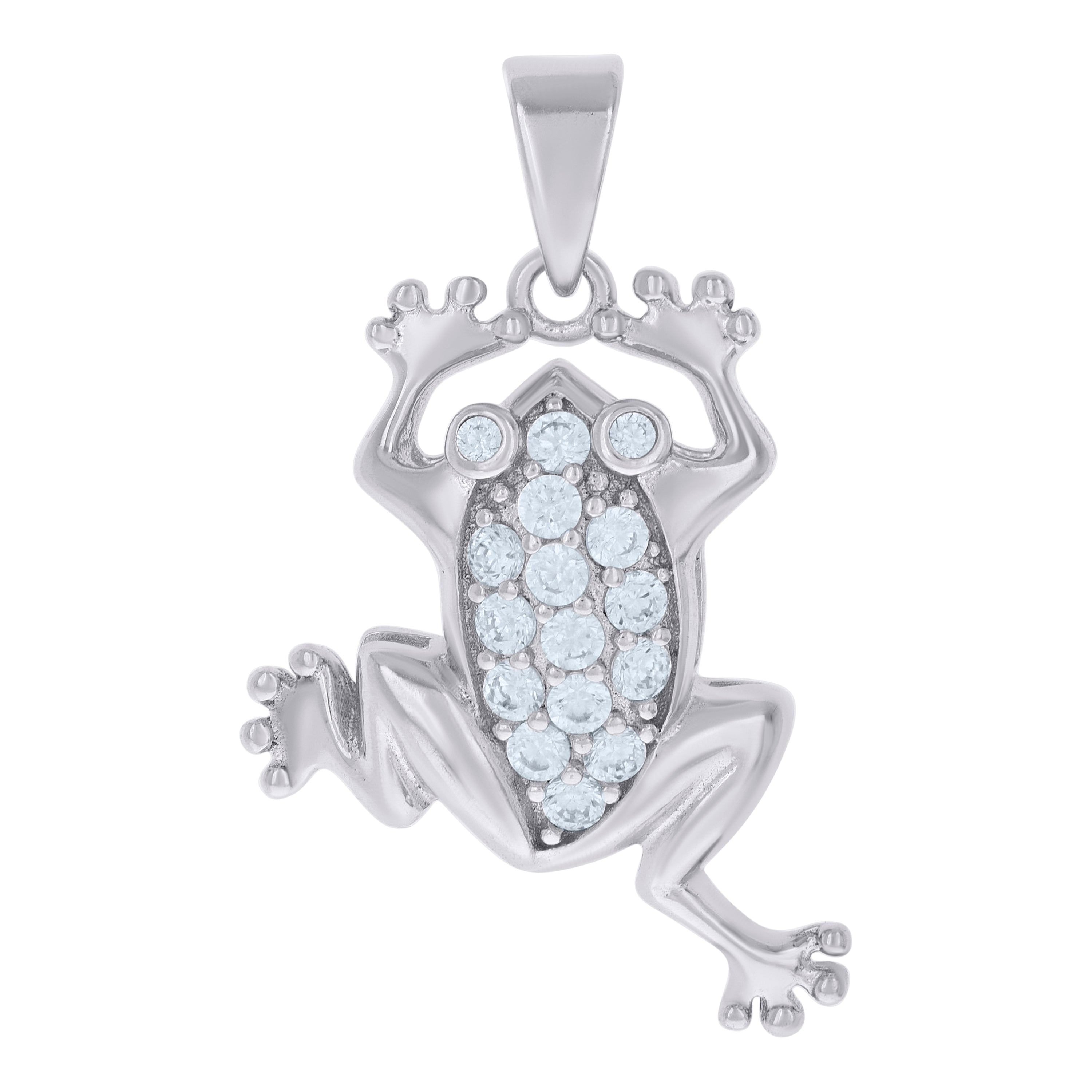 925 Sterling Silver Mens Cubic Zirconia Frog Charm Pendant