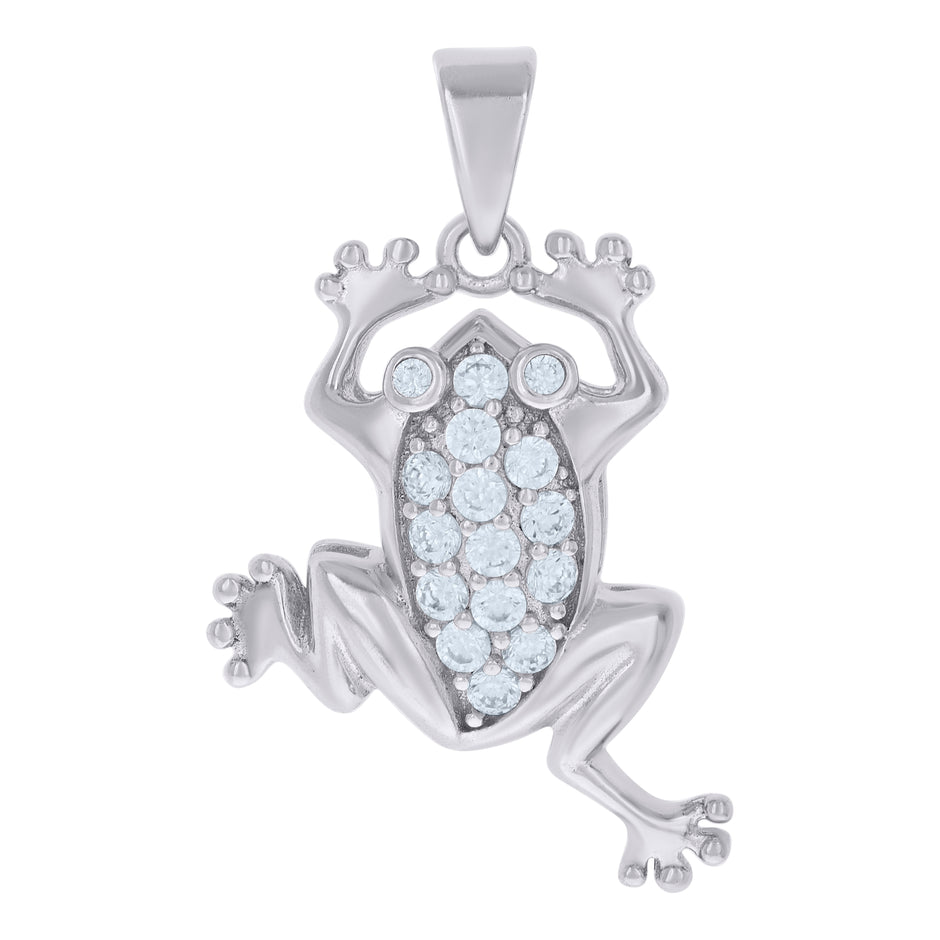 925 Sterling Silver Mens Cubic Zirconia Frog Charm Pendant