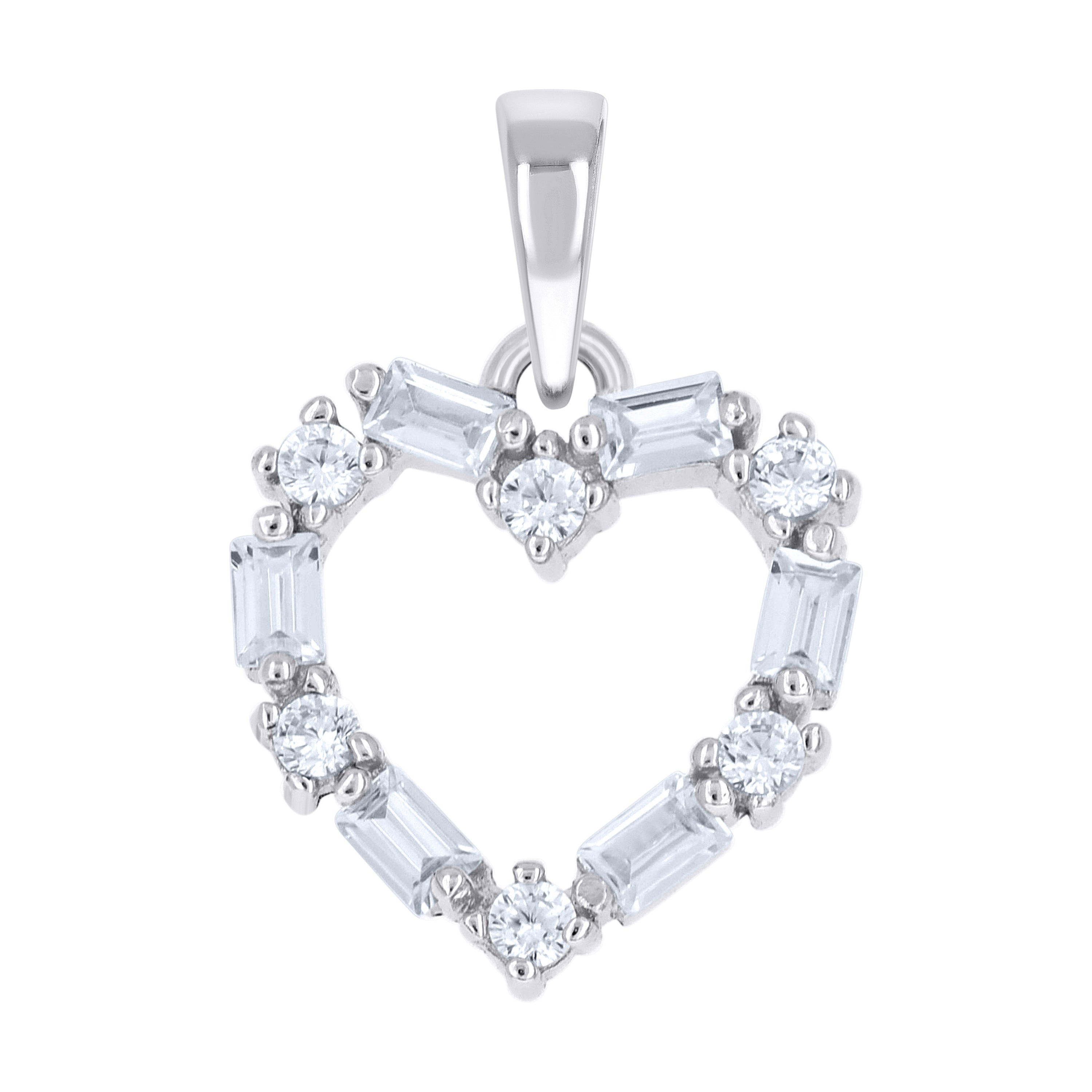 925 Sterling Silver Womens Baguette Cz Heart Charm Pendant