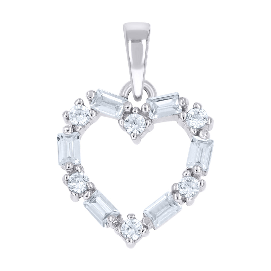 925 Sterling Silver Womens Baguette Cz Heart Charm Pendant