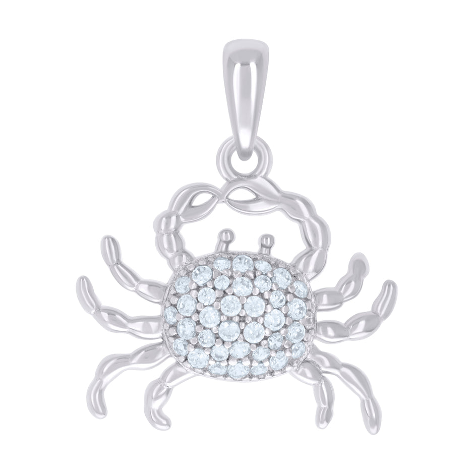 925 Sterling Silver Mens Cubic Zirconia Animal Crab Charm Pendant