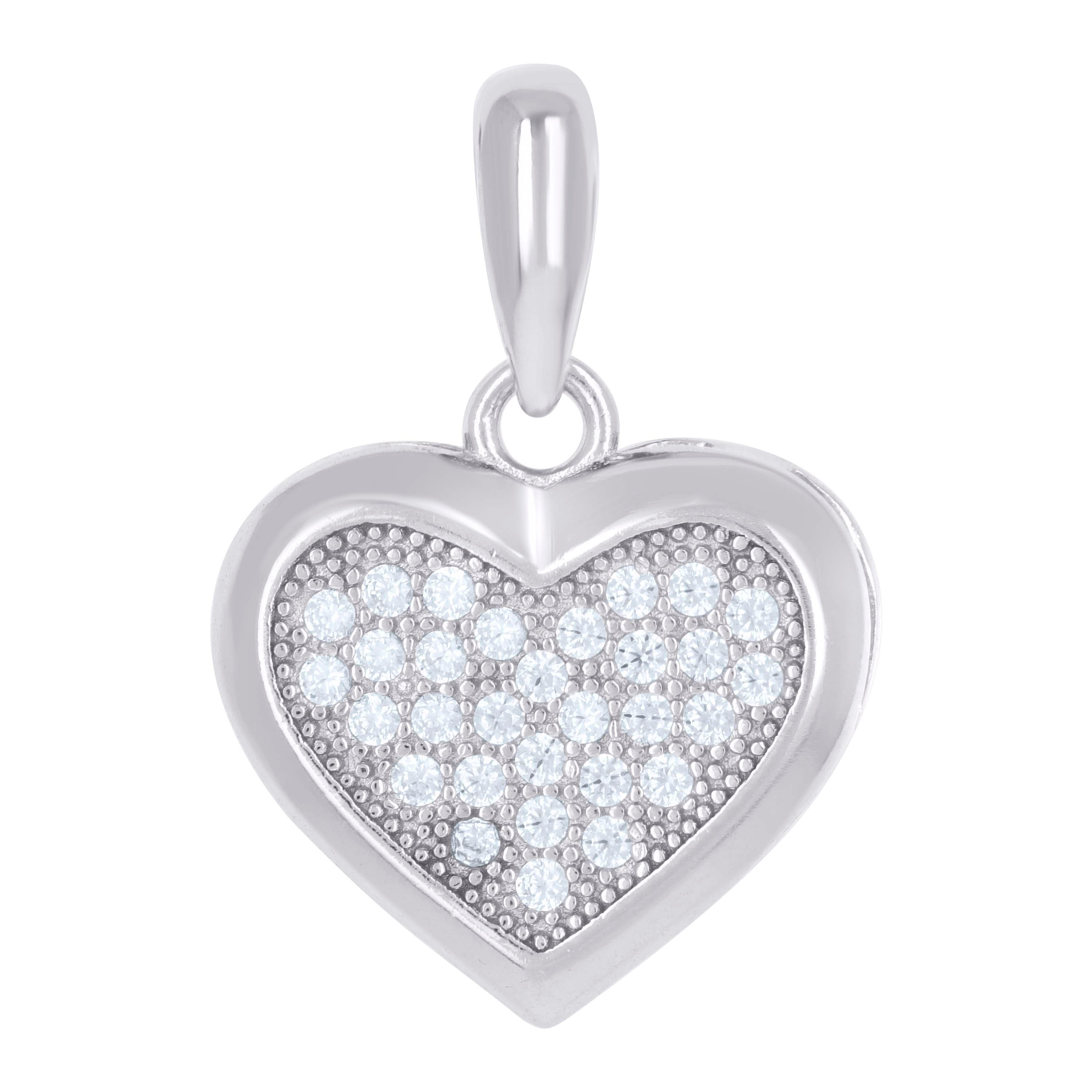 925 Sterling Silver Womens Cubic Zirconia Heart Charm Pendant