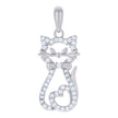925 Sterling Silver Womens Cubic Zirconia Cat With Heart Charm Pendant