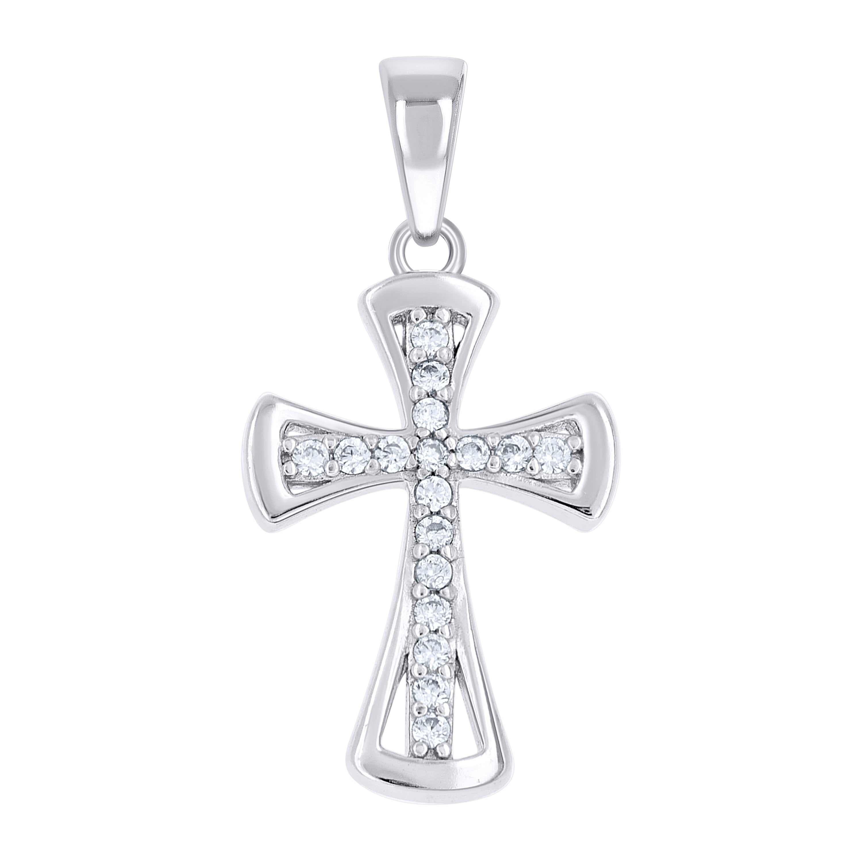 925 Sterling Silver Mens Cubic-Zirconia Cross Religious Charm Pendant