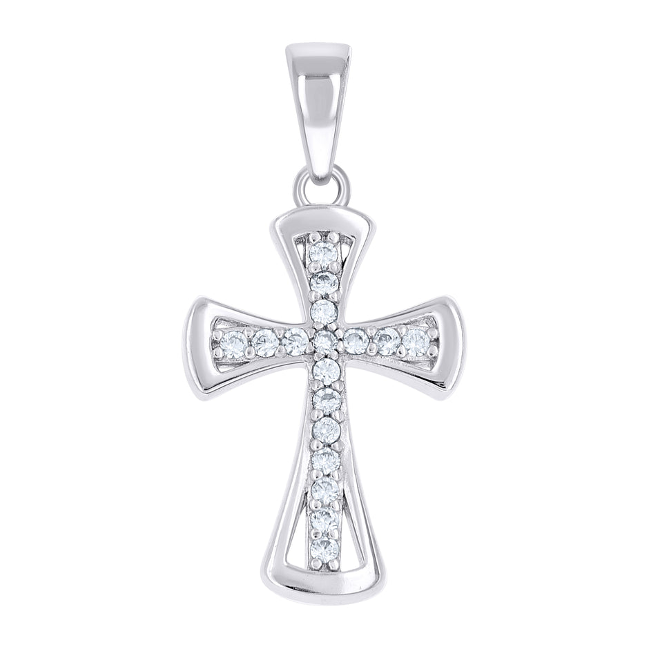 925 Sterling Silver Mens Cubic-Zirconia Cross Religious Charm Pendant