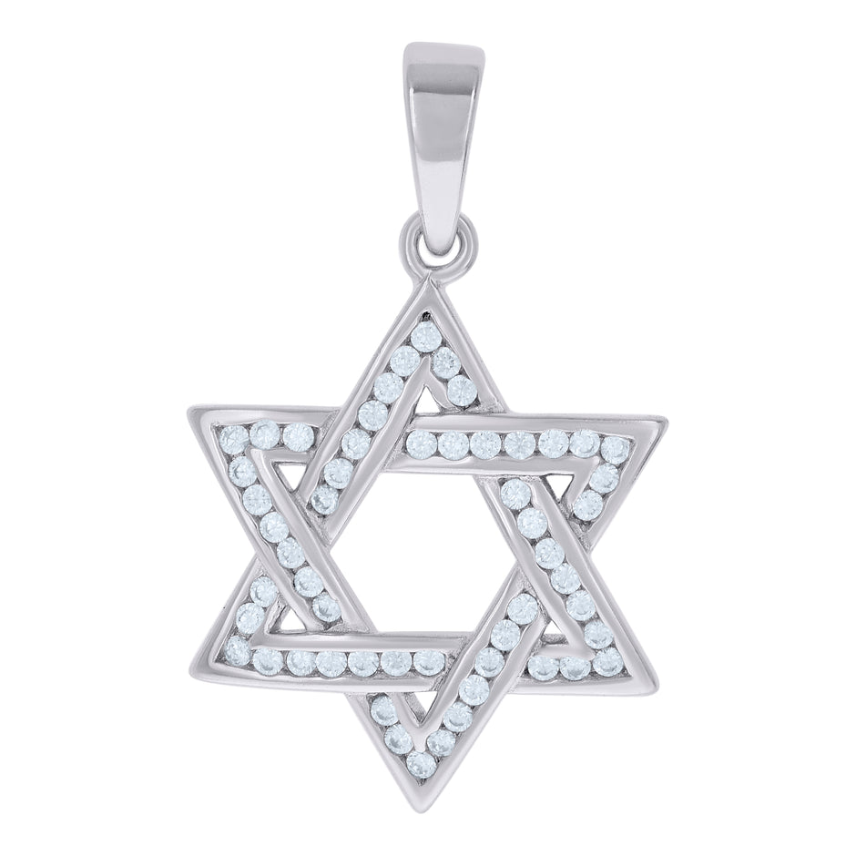 925 Sterling Silver Unisex Cubic-Zirconia Star Of David Symbol Religious Charm Pendant 