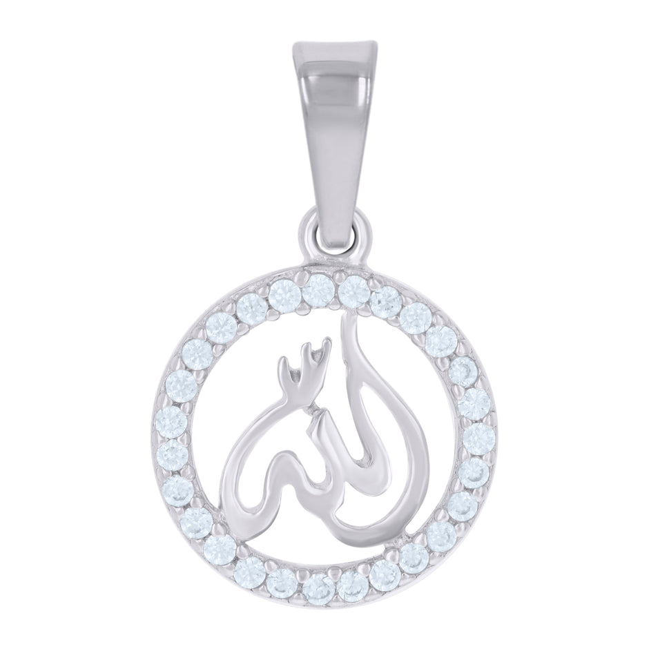 925 Sterling Silver Unisex Cubic Zirconia Allah Religious Charm Pendant
