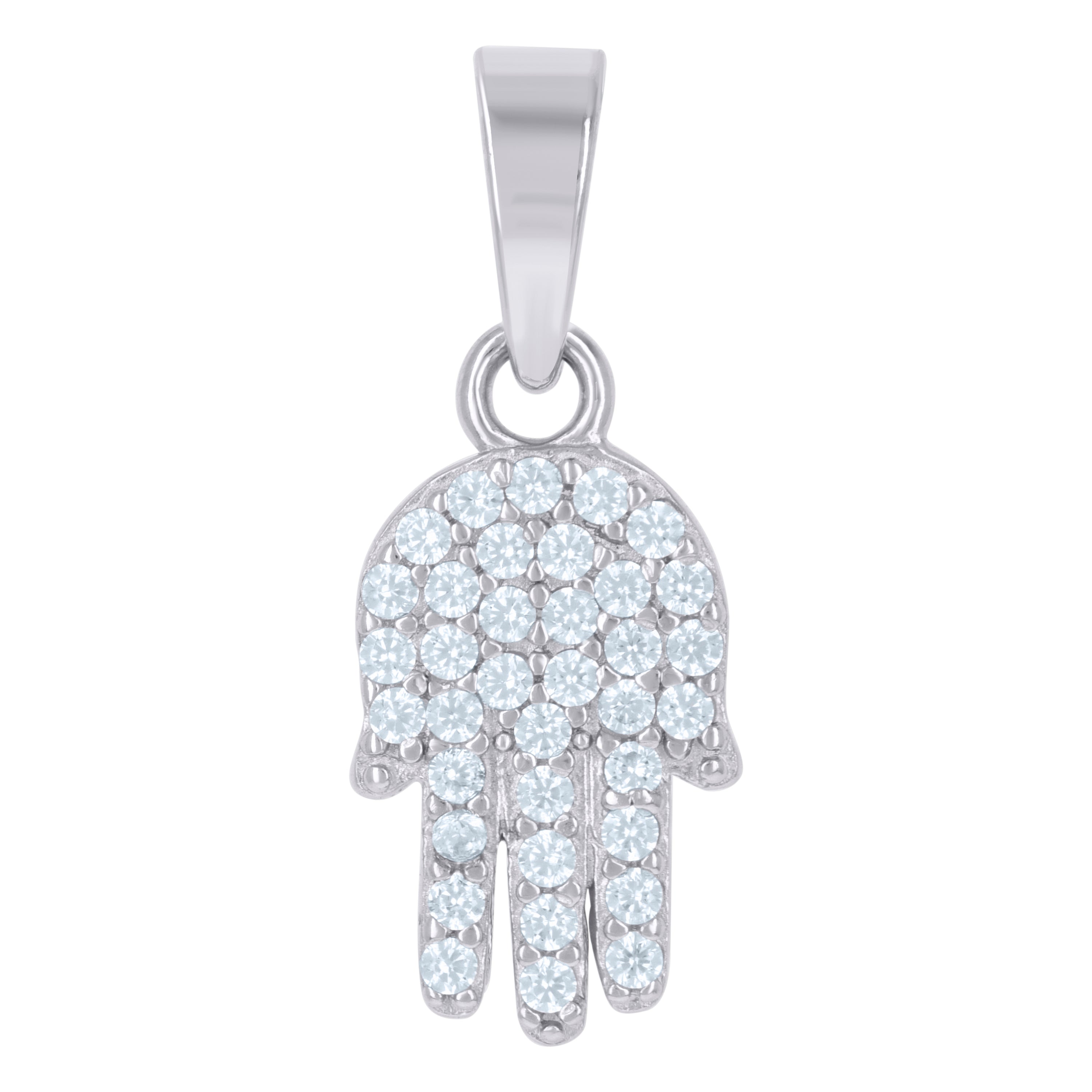 925 Sterling Silver Unisex Cubic Zirconia Religious Humsa Charm Pendant