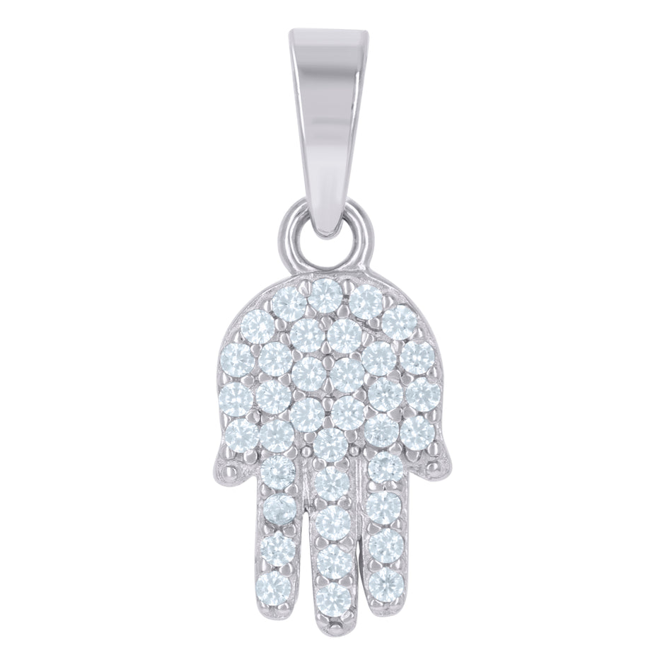 925 Sterling Silver Unisex Cubic Zirconia Religious Humsa Charm Pendant