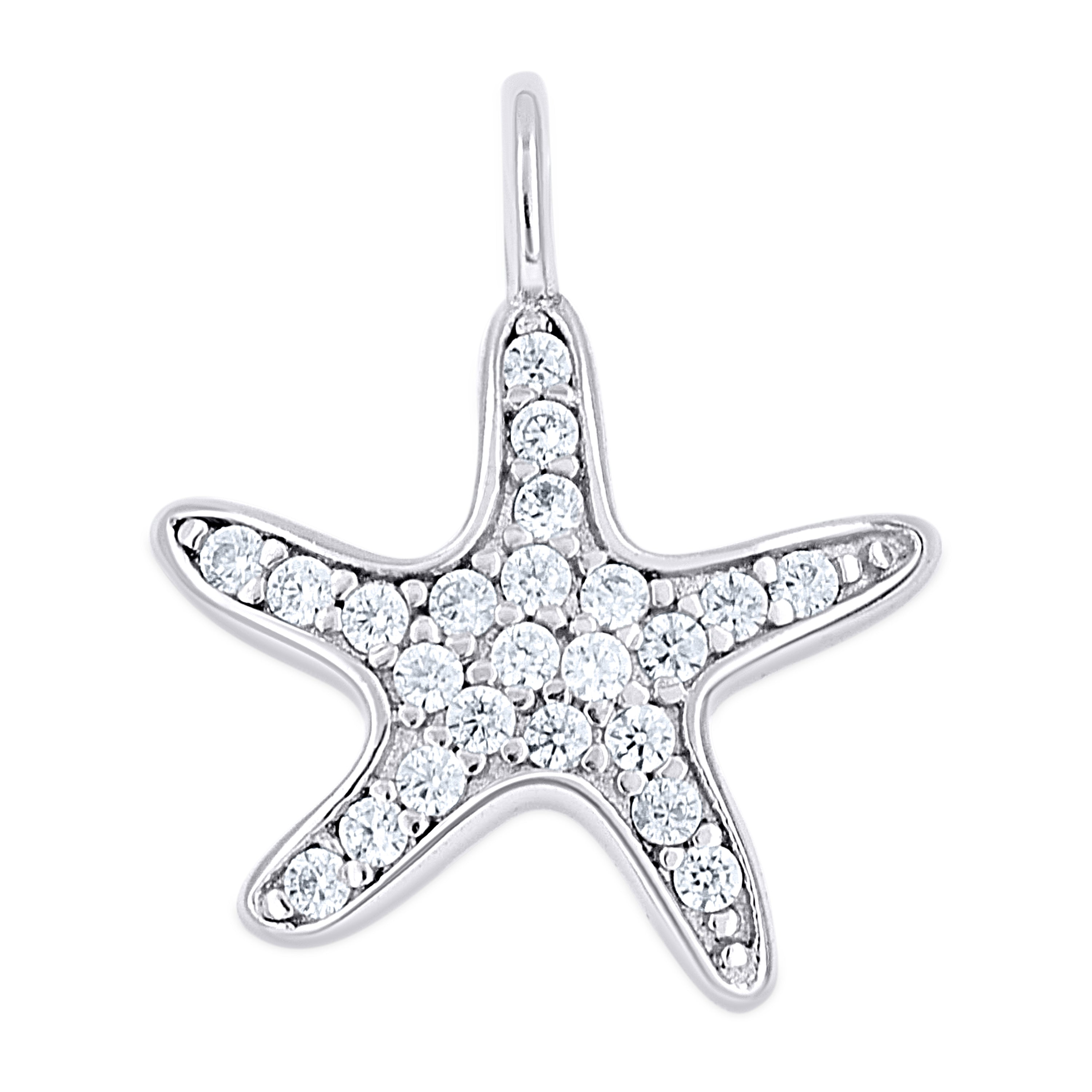 925 Sterling Silver Unisex Cubic Zirconia Star Fish Charm Pendant