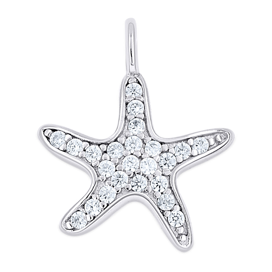 925 Sterling Silver Unisex Cubic Zirconia Star Fish Charm Pendant