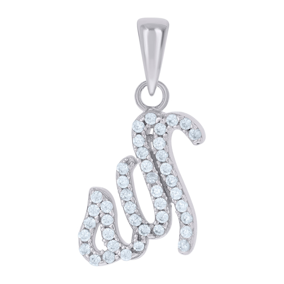 925 Sterling Silver Unisex Cubic Zirconia Allah Religious Charm Pendant