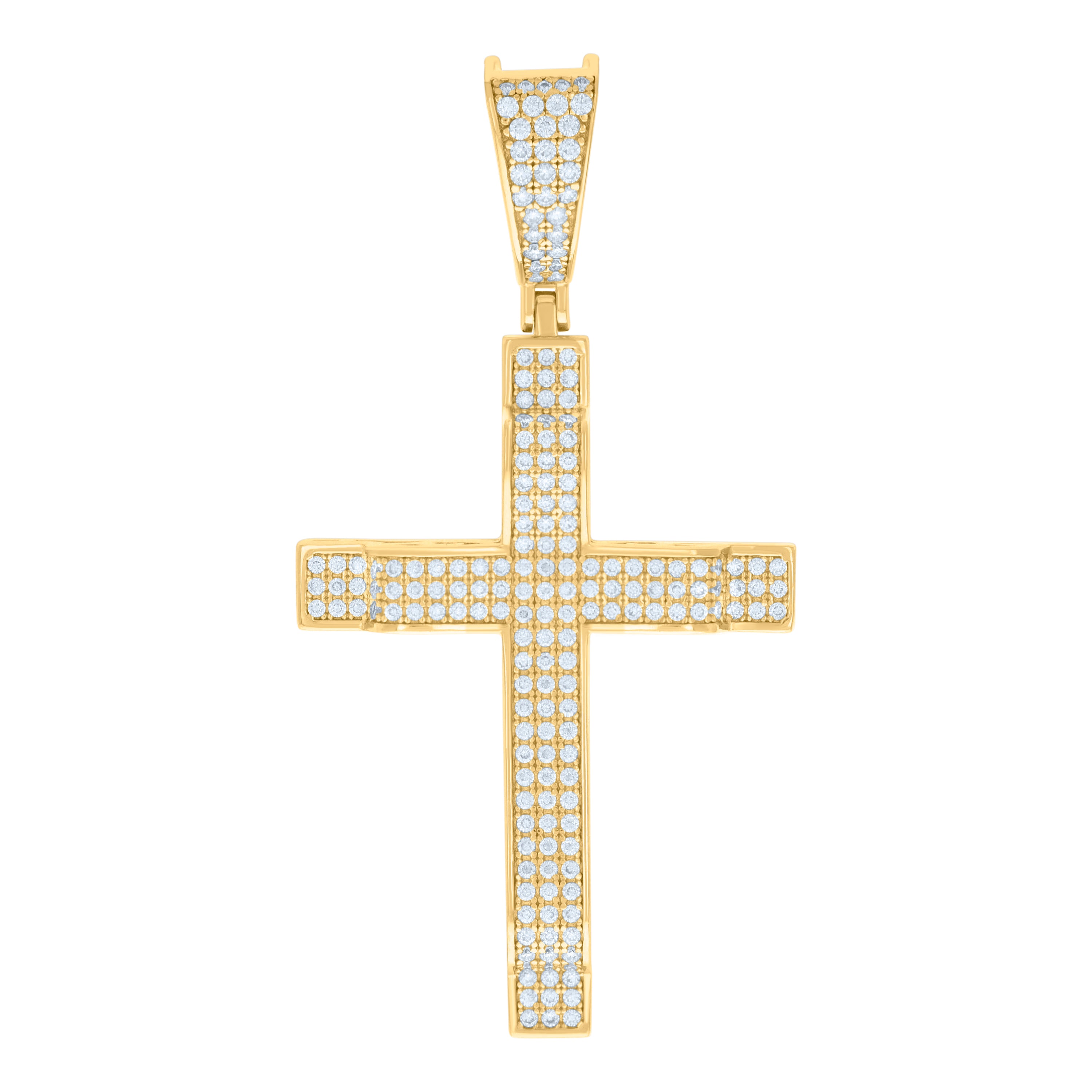 925 Sterling Silver Yellow-Tone Unisex CZ Cross Religious Charm Pendant