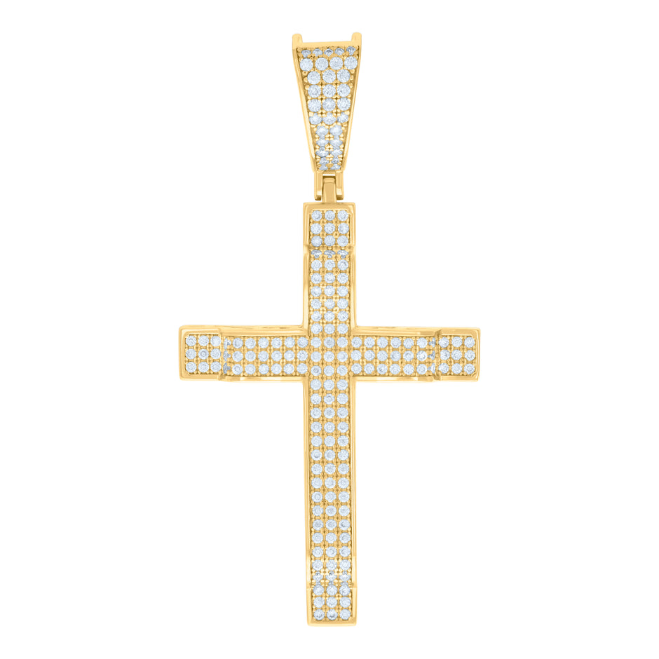 925 Sterling Silver Yellow-Tone Unisex CZ Cross Religious Charm Pendant