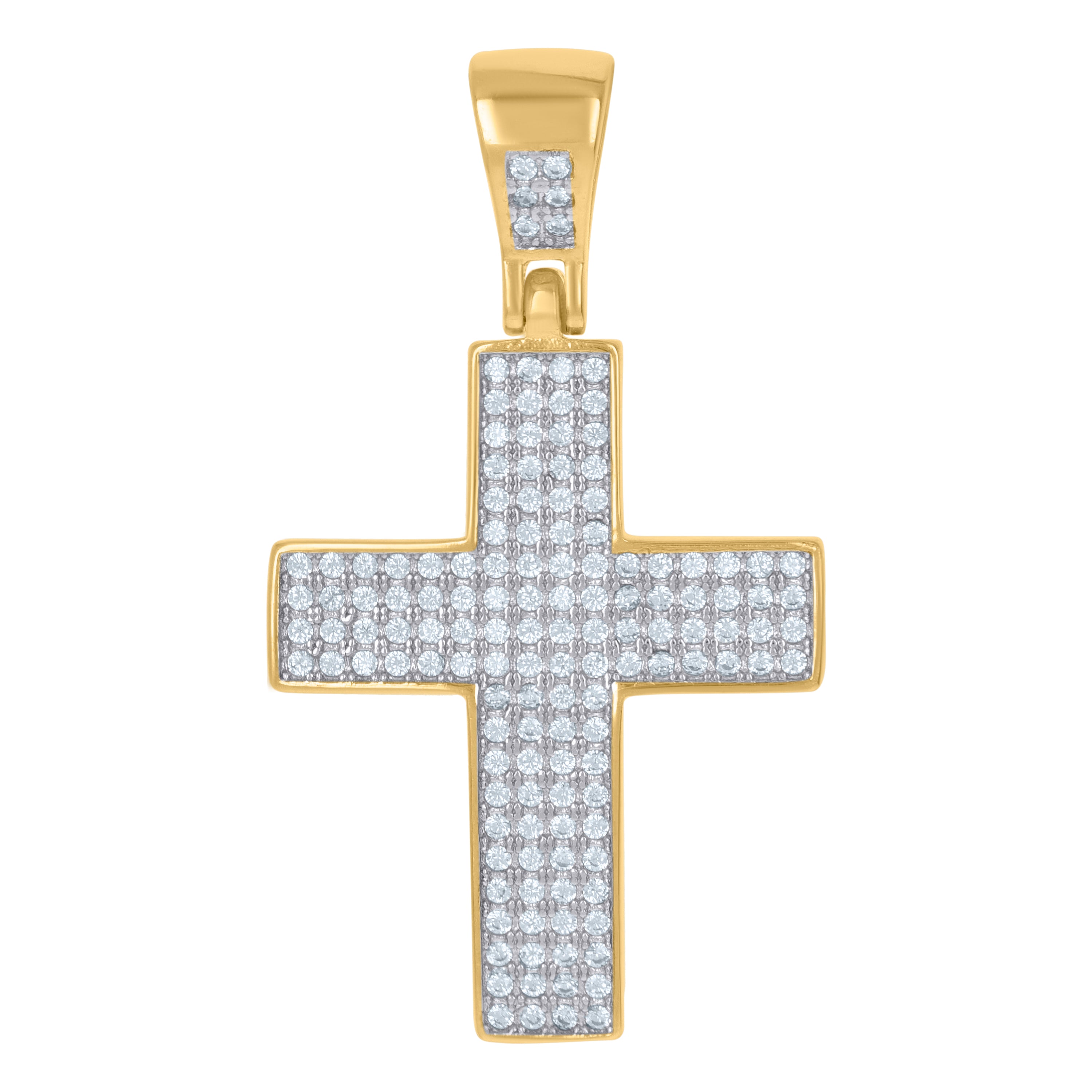 925 Sterling Silver Yellow-Tone Unisex CZ Cross Religious Charm Pendant