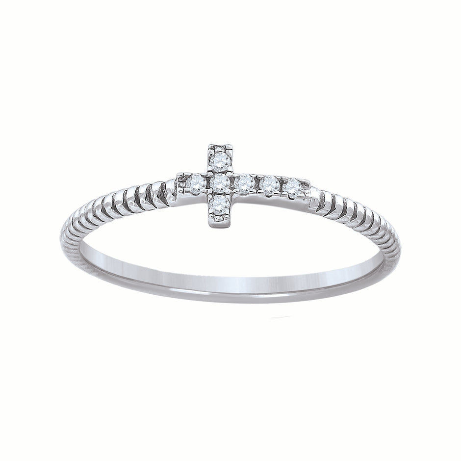 925 Sterling Silver Womens Cubic-Zirconia Cross Religious Ring Size 7