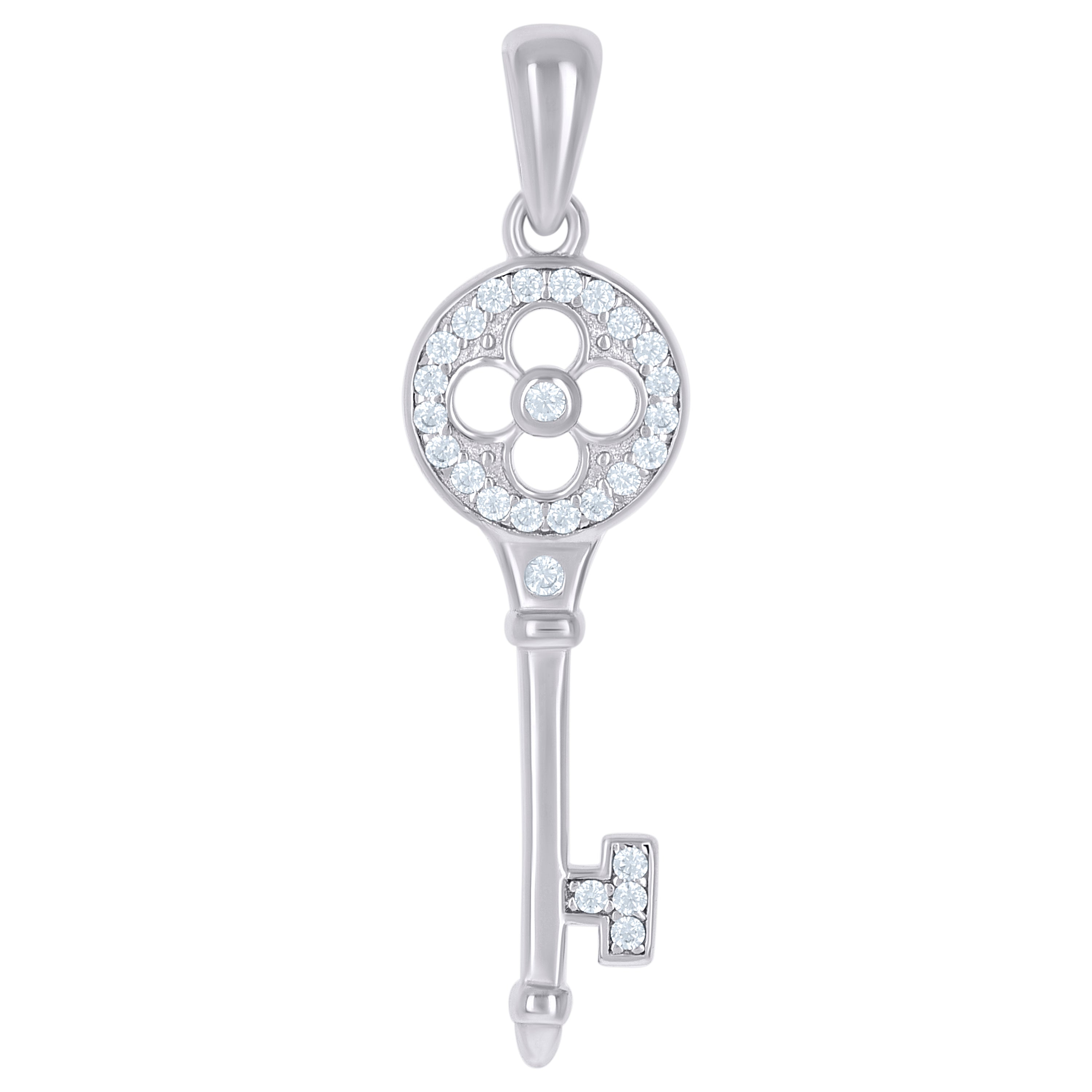 925 Sterling Silver Womens Cz Key Charm Pendant