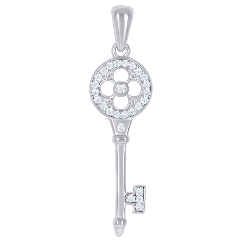 925 Sterling Silver Womens Cz Key Charm Pendant