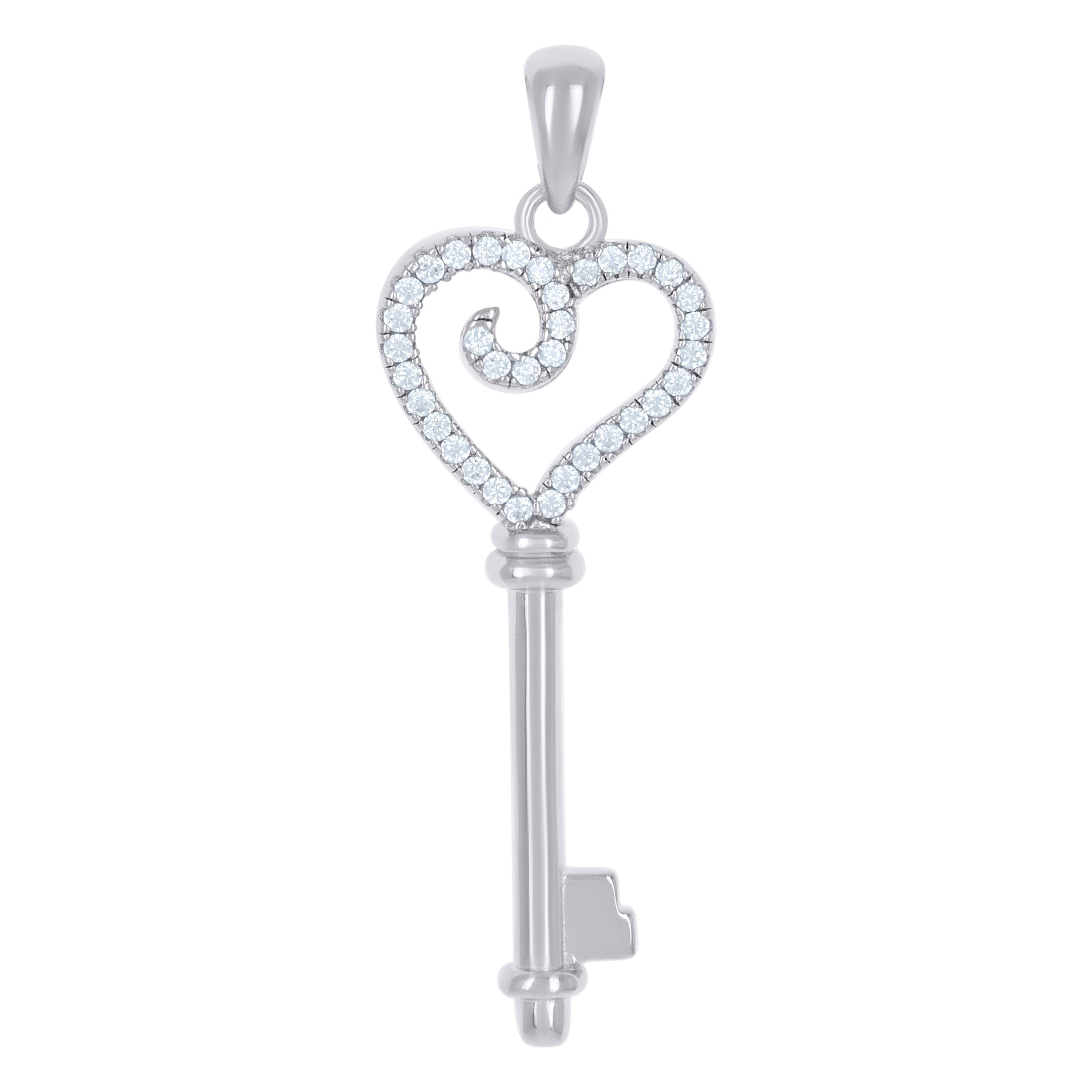 925 Sterling Silver Womens Cz Heart Key Charm Pendant