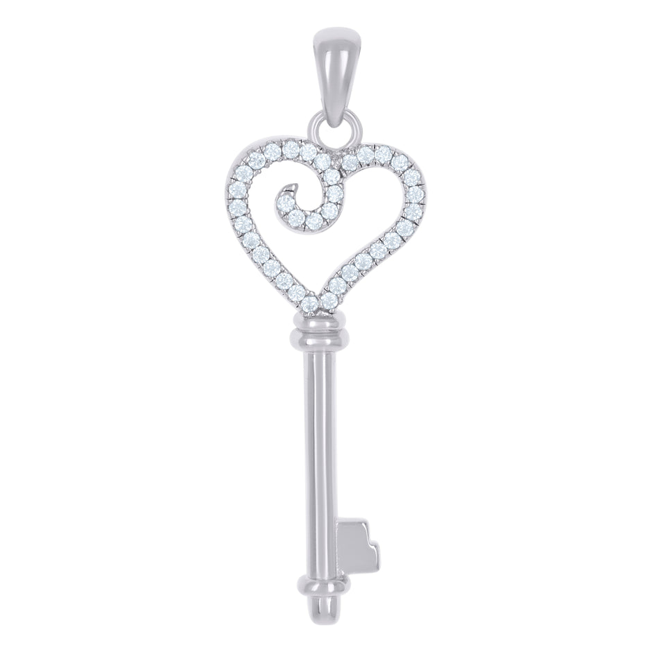925 Sterling Silver Womens Cz Heart Key Charm Pendant