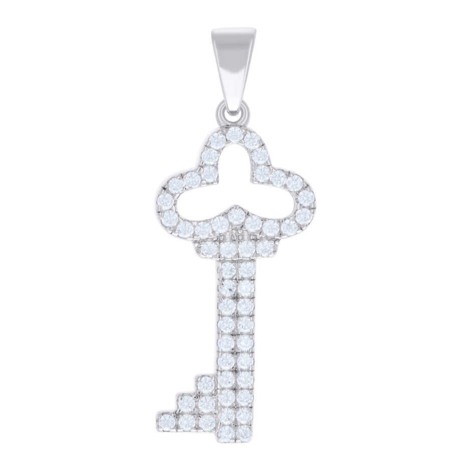 925 Sterling Silver Womens Cz Key Charm Pendant