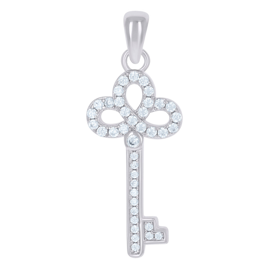 925 Sterling Silver Womens Cz Key Charm Pendant
