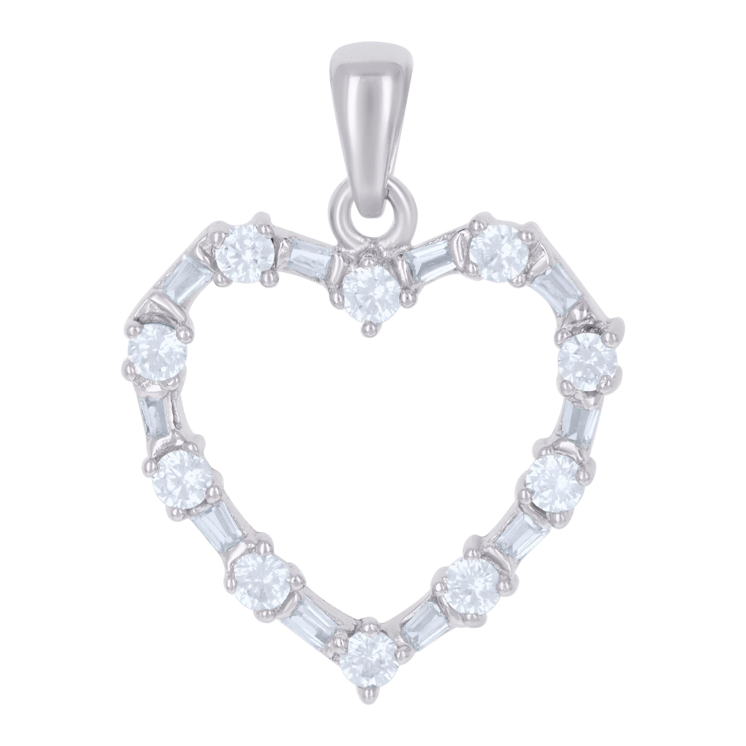 925 Sterling Silver Womens Baguette Cz Heart Charm Pendant