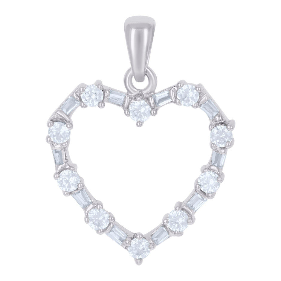 925 Sterling Silver Womens Baguette Cz Heart Charm Pendant