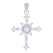 925 Sterling Silver Unisex Baguette Cz Cross Religious Charm Pendant
