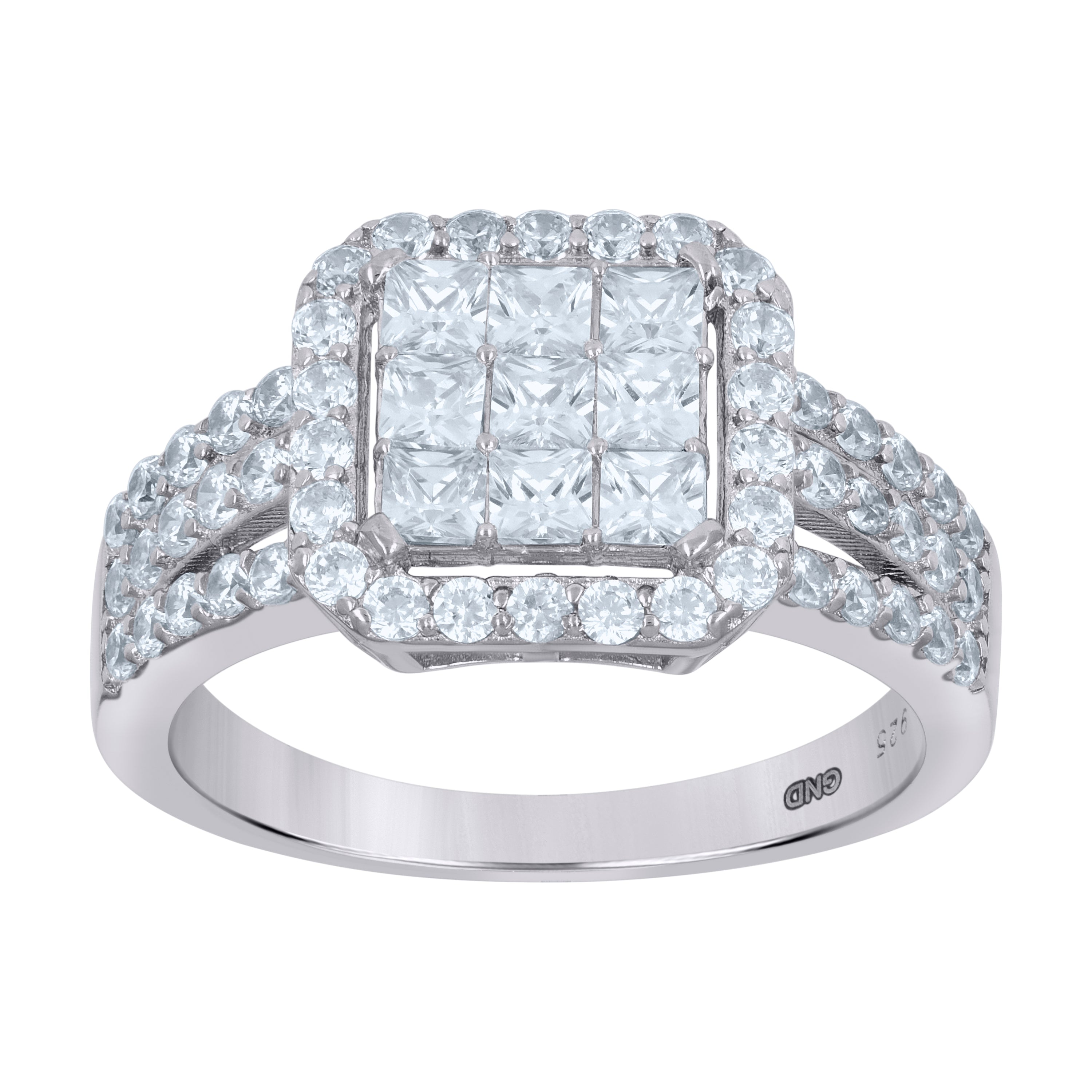 925 Sterling Silver Womens Princess Cut Cubic Zirconia Square Head Engagement Ring Size 6