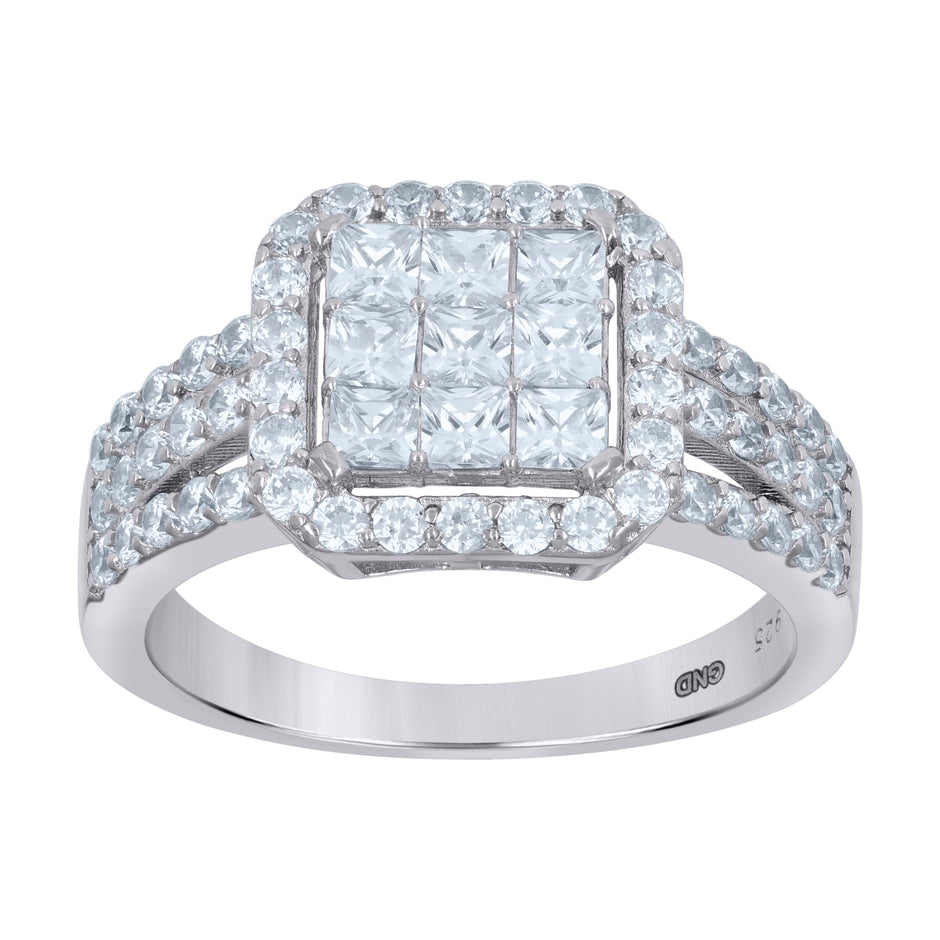 925 Sterling Silver Womens Princess Cut Cubic Zirconia Square Head Engagement Ring Size 7 - SLV-70892
