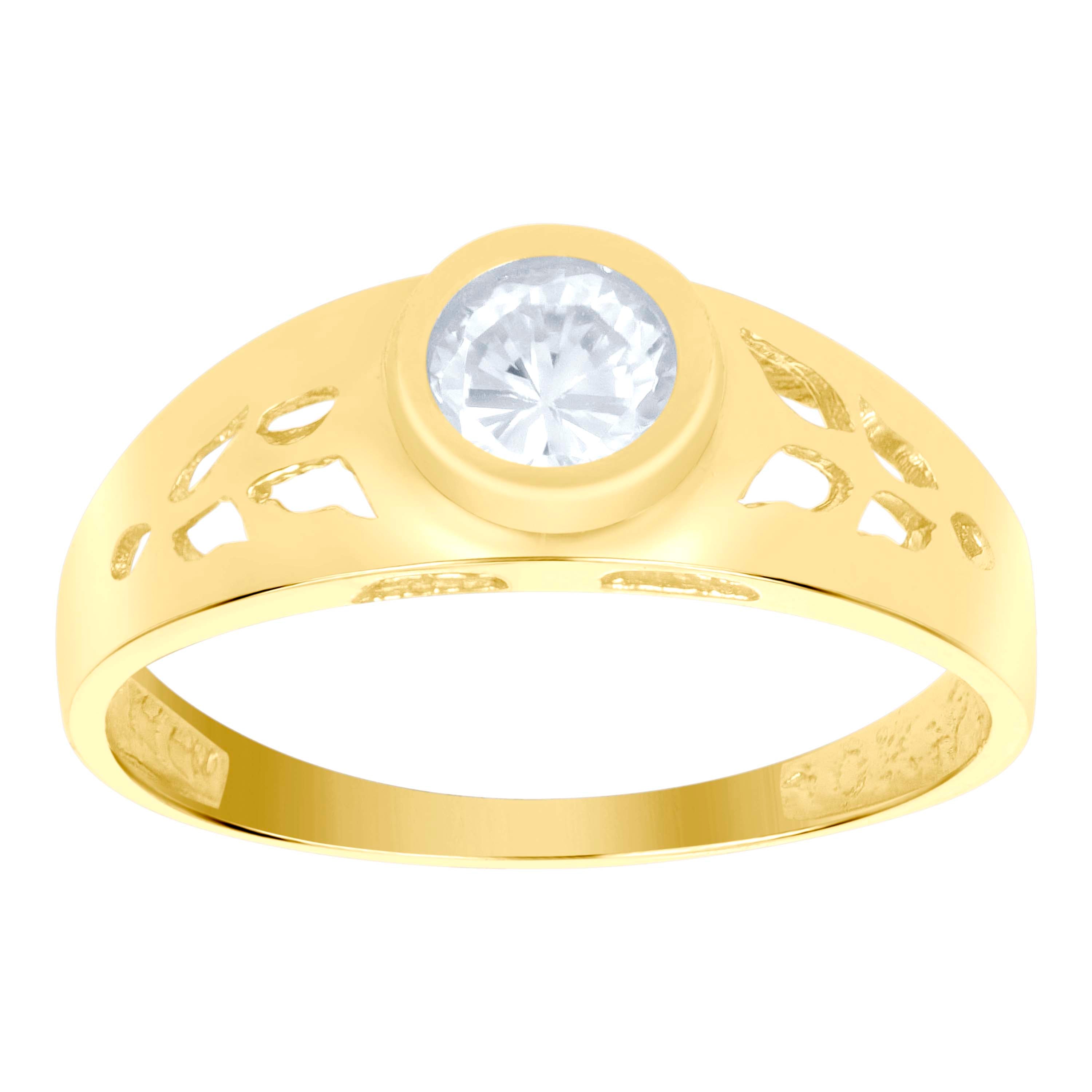10kt Yellow Gold Baby Round Cubic Zirconia Birth Stone Ring