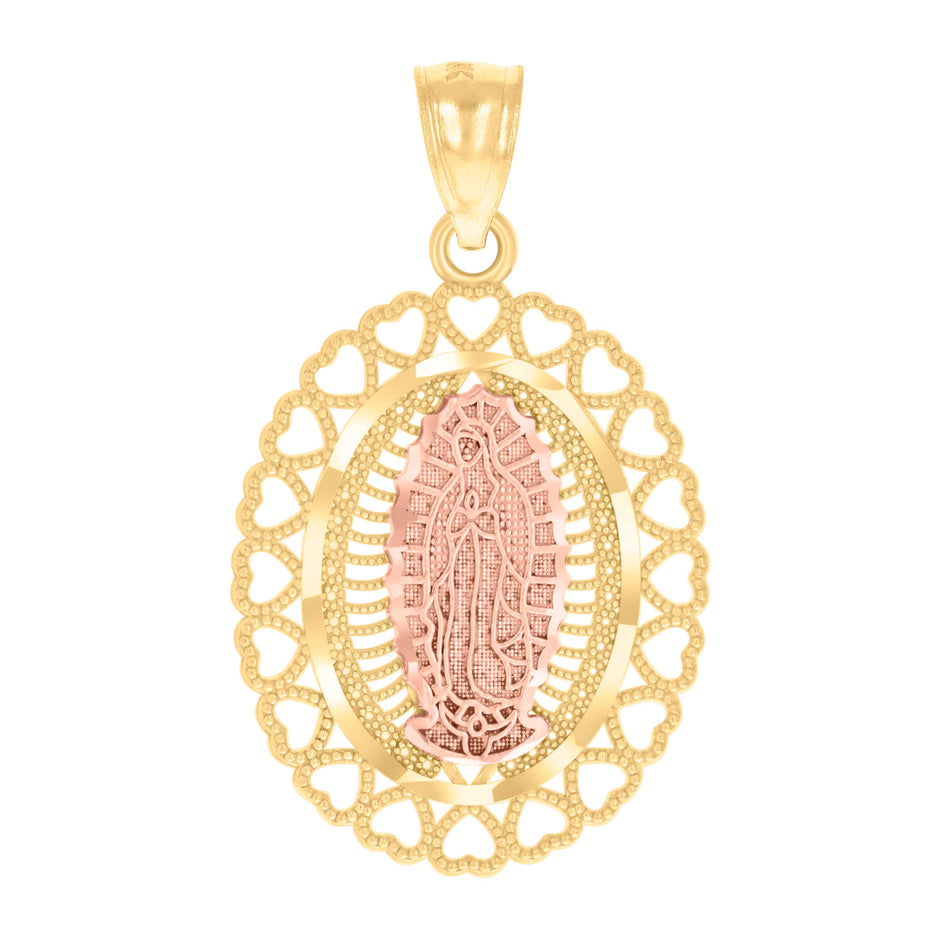 10kt Two-Tone Gold Mens Diamond-Cut Lady Of Guadalupe Religious Charm Pendant