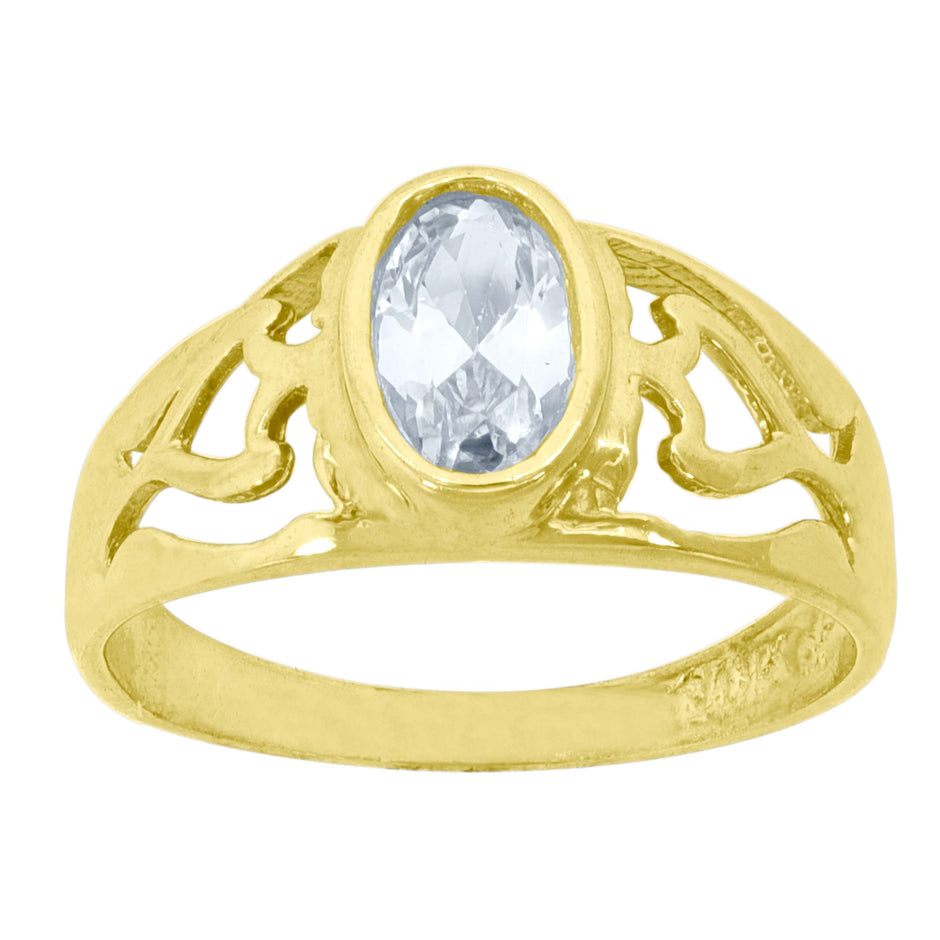 10kt Yellow Gold Baby White Oval Cubic Zirconia Birth Stone Ring